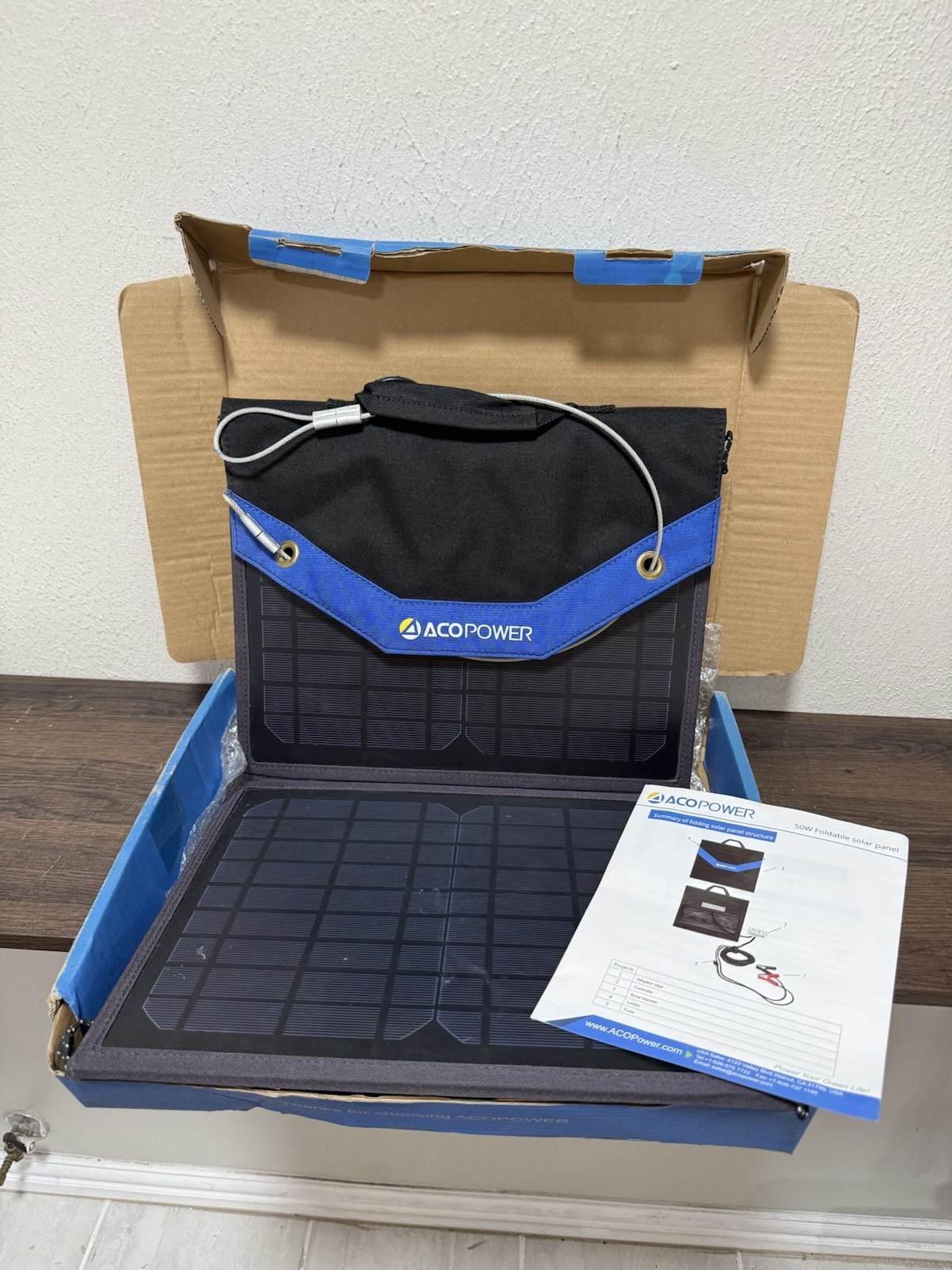 Aco 50W Foldable Solar Panel Kit W/ 5A Charge Controller for RV, Boats, Camping