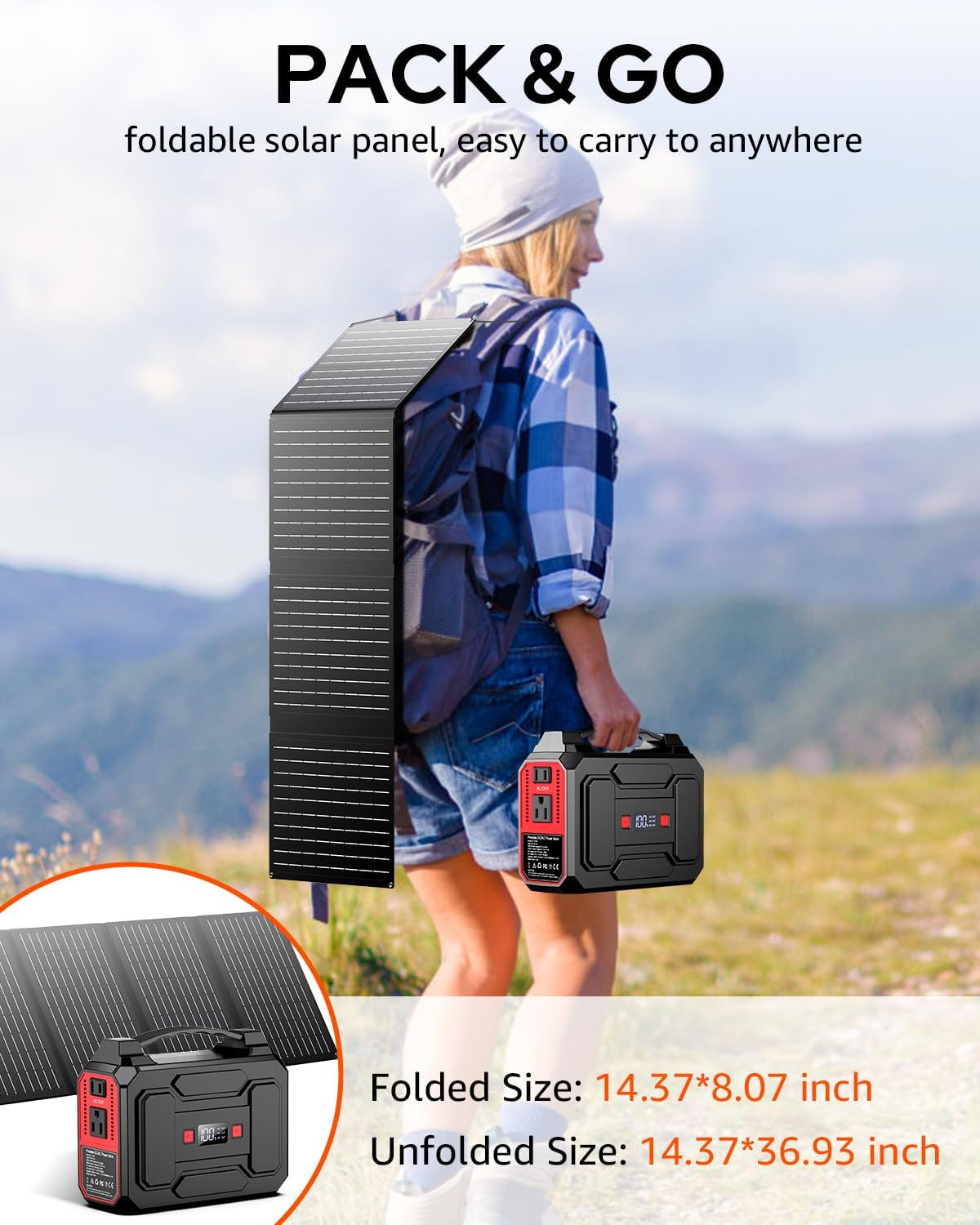 Solar Powered Generator 200W Peak/100W Rated, Portable Solar Generator Power Sta