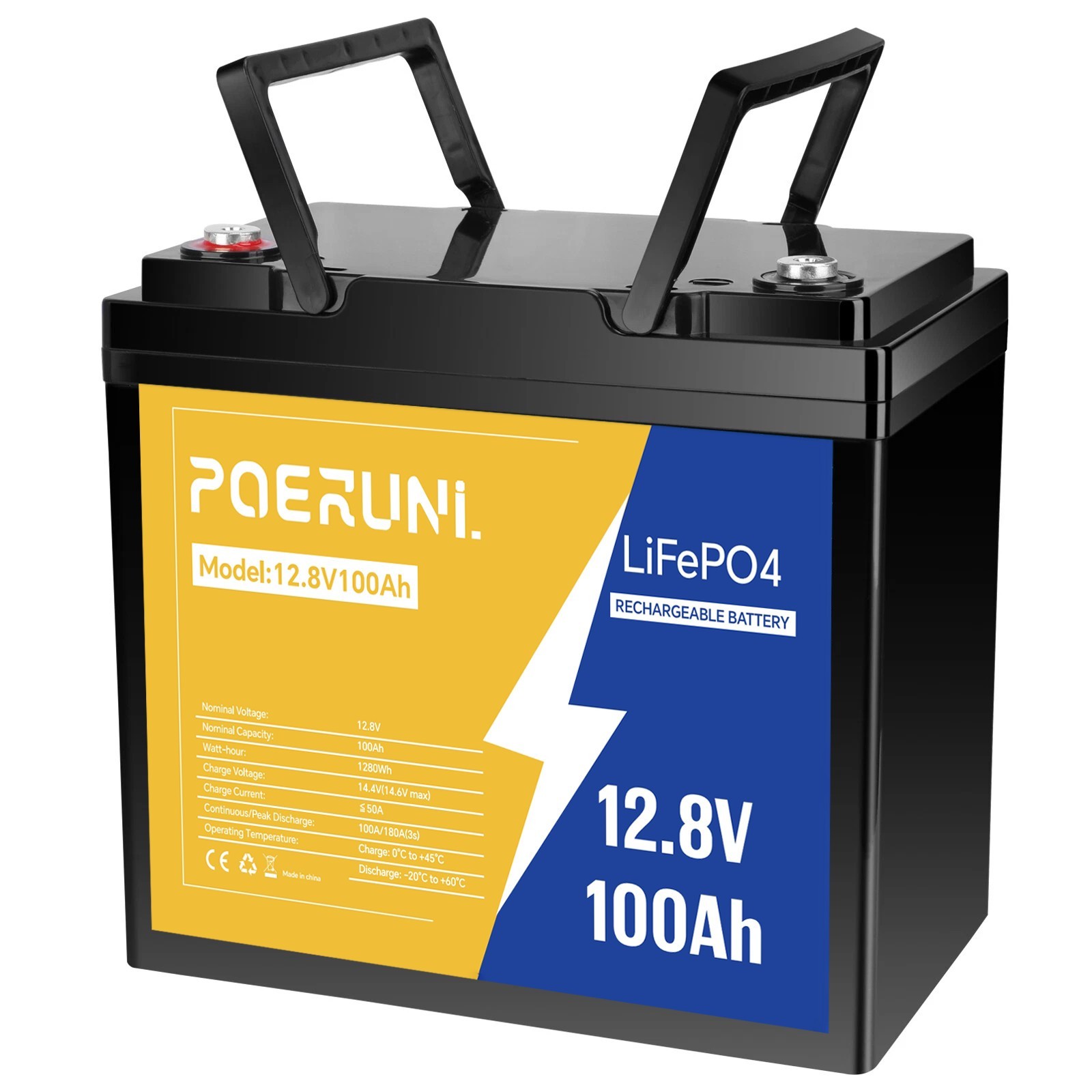 POERUNI 100Ah 12V LiFePO4 Battery BMS for RV/Marine/Off-Grid 2 Sizes Available