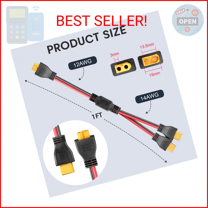 PAEKQ XT60 Y Splitter Cable 12AWG 1 Female to 2 Male Parallel Adapter,1FT