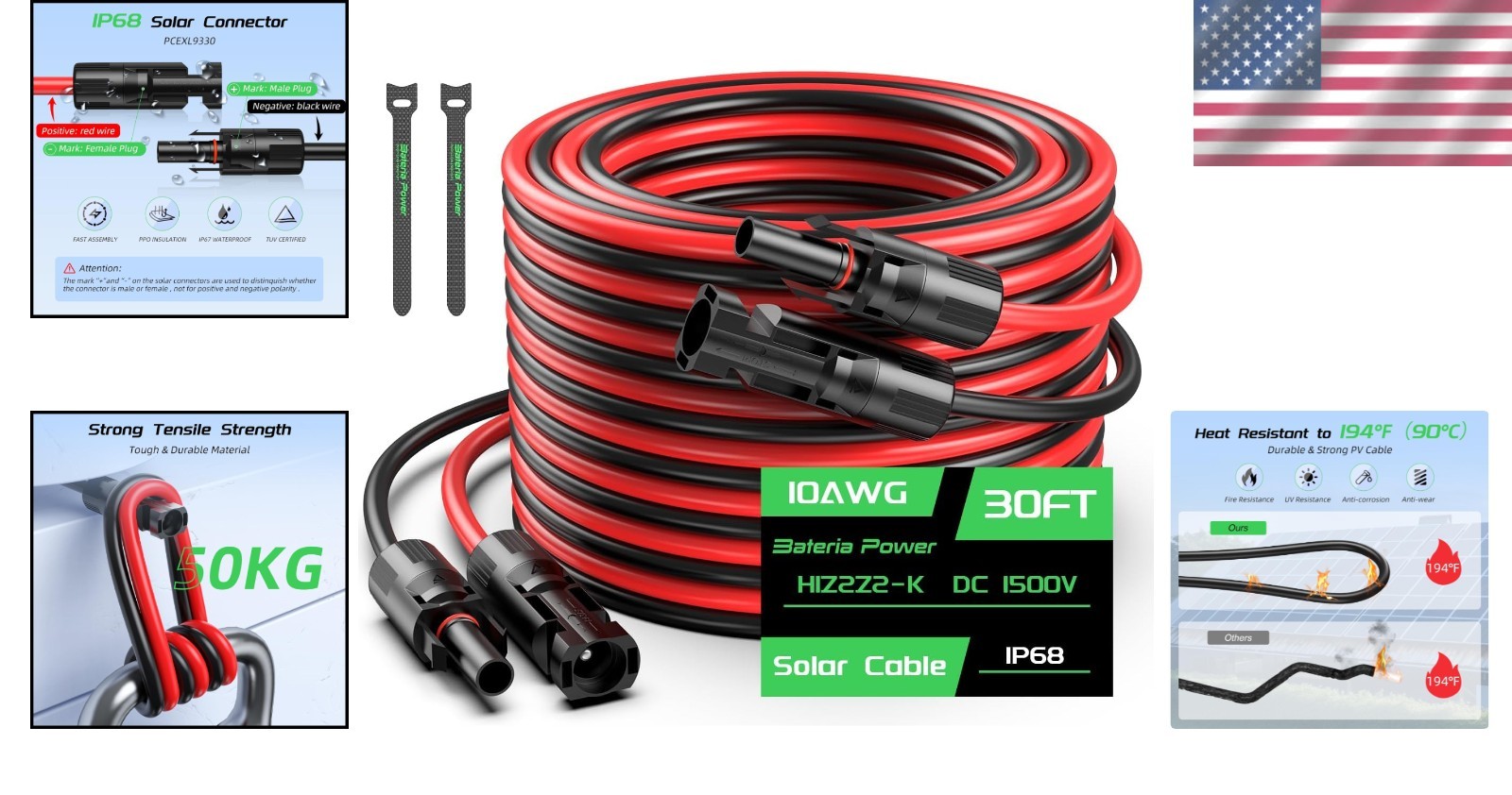 Ultimate 30FT 10AWG Solar Extension Cable – Corrosion Resistant for Outdoor Use