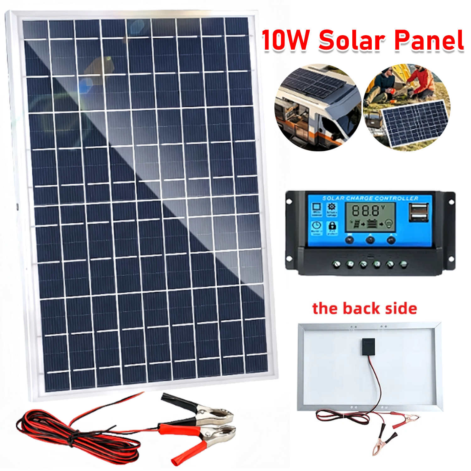 4PCS Solar Panel 12V Solar Battery Trickle Charger 100A W/ Controller Maintainer