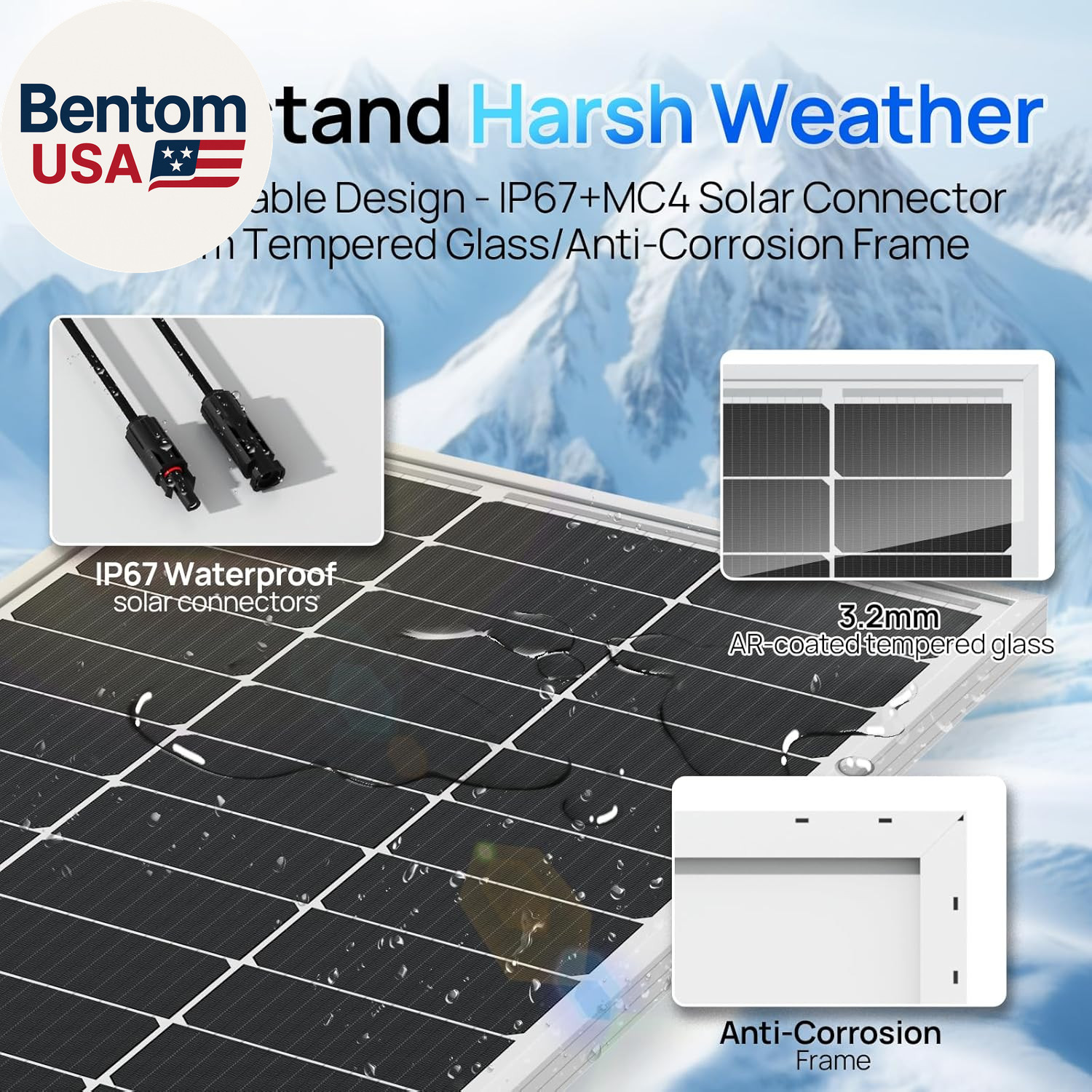 2Pcs 100 Watt Solar Panels Monocrystalline Solar Panel for 12V/24V Battery RV Ma