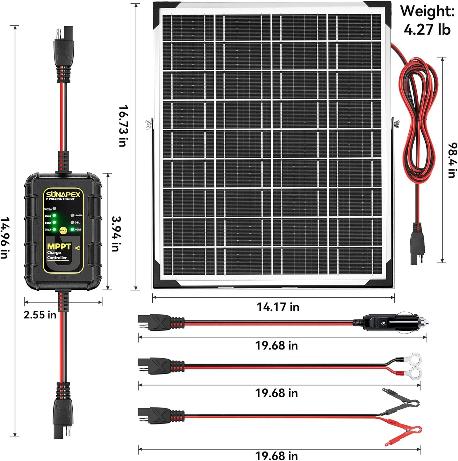 12V Solar Battery Charger: 25W Waterproof Solar Panel Kit- Aluminum Trickle Char