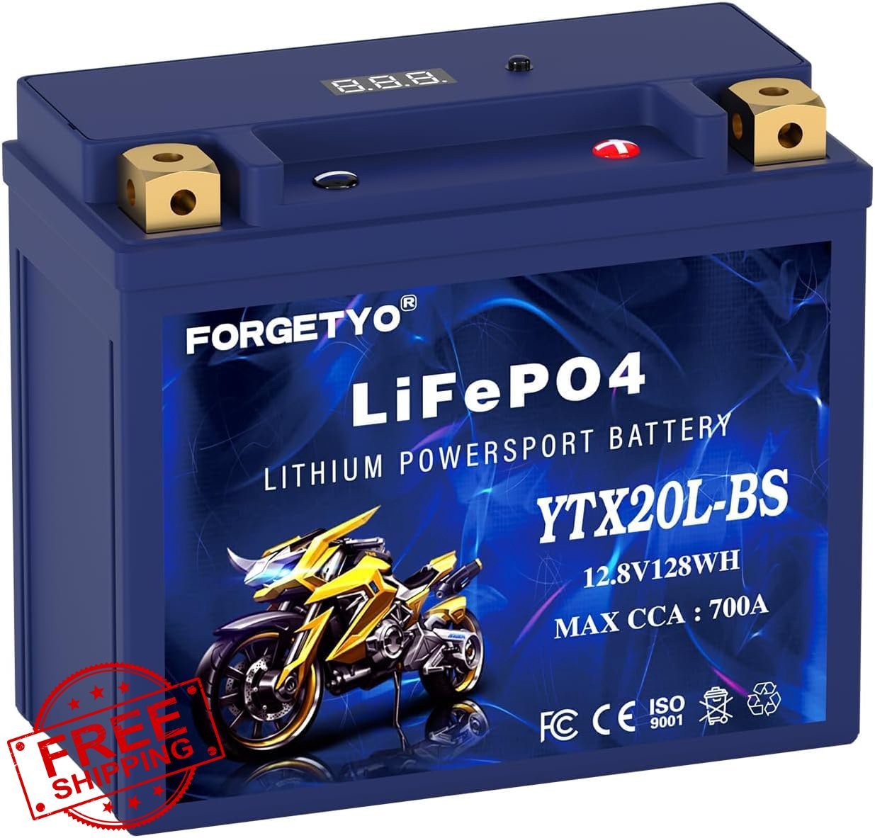 Forgetyo YTX20L-BS Motorcycle Battery Blue LiFePO4 700A ATV Jet Ski