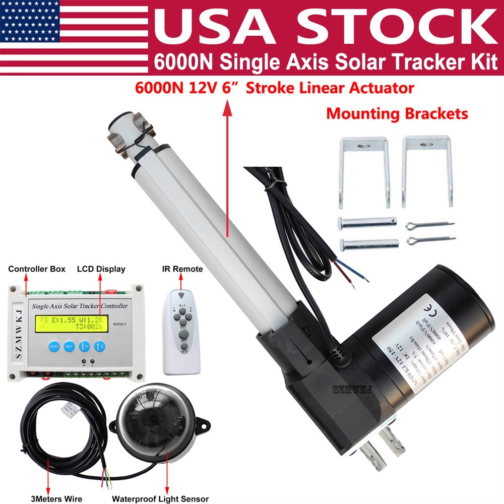 Single Axis Solar Track System Tracker Kit &6″ 6000N Linear Actuator &Controller