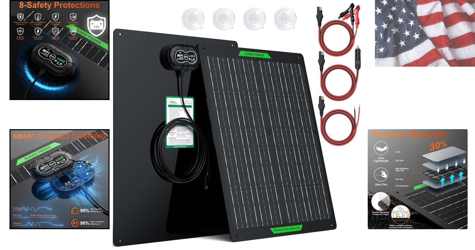 Waterproof 50W 12V Solar Battery Charger & Maintainer PRO, Built-in UltraSmar…