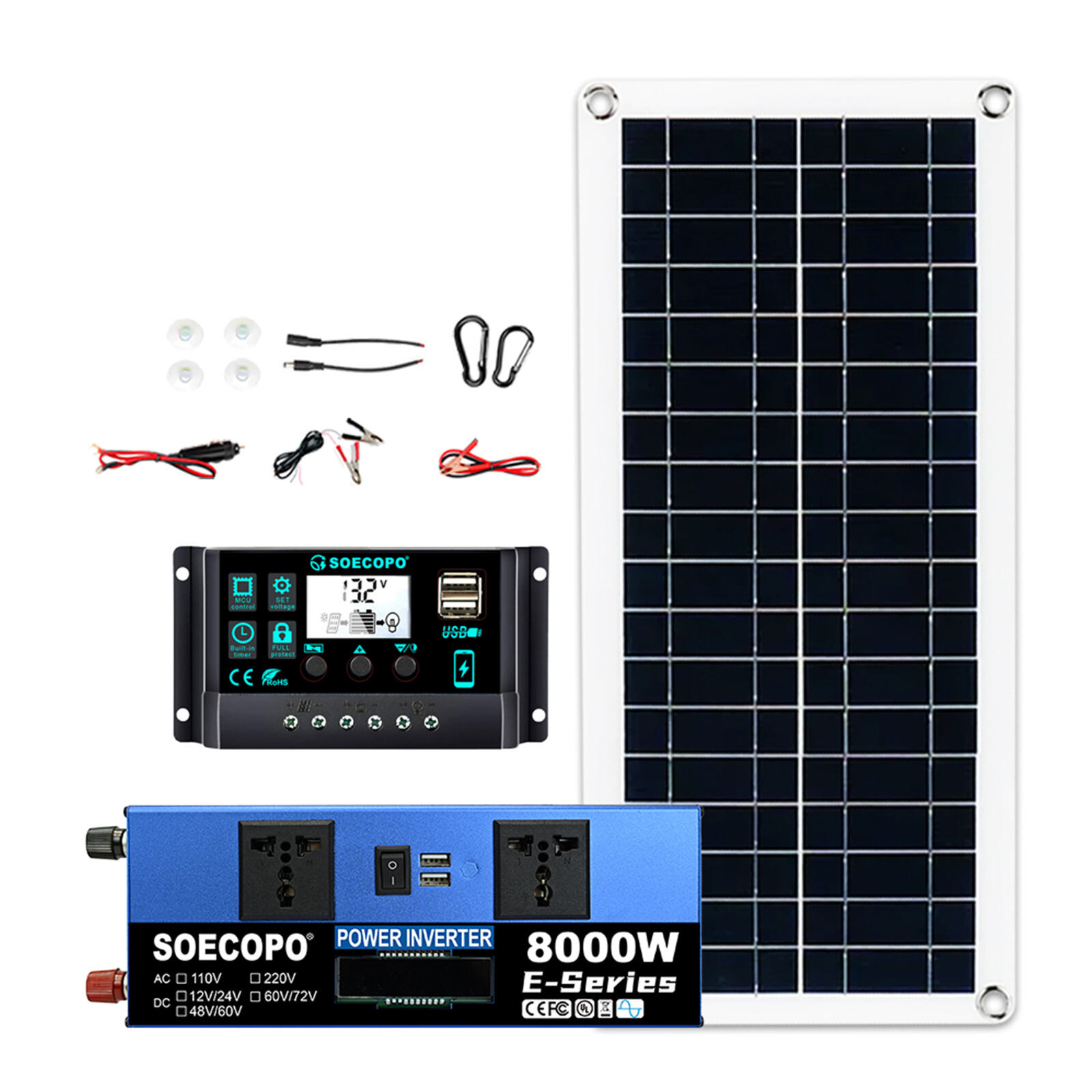 8000W Complete Solar Panel Kit Solar Power Generator 100A Home 110V/220V Syste