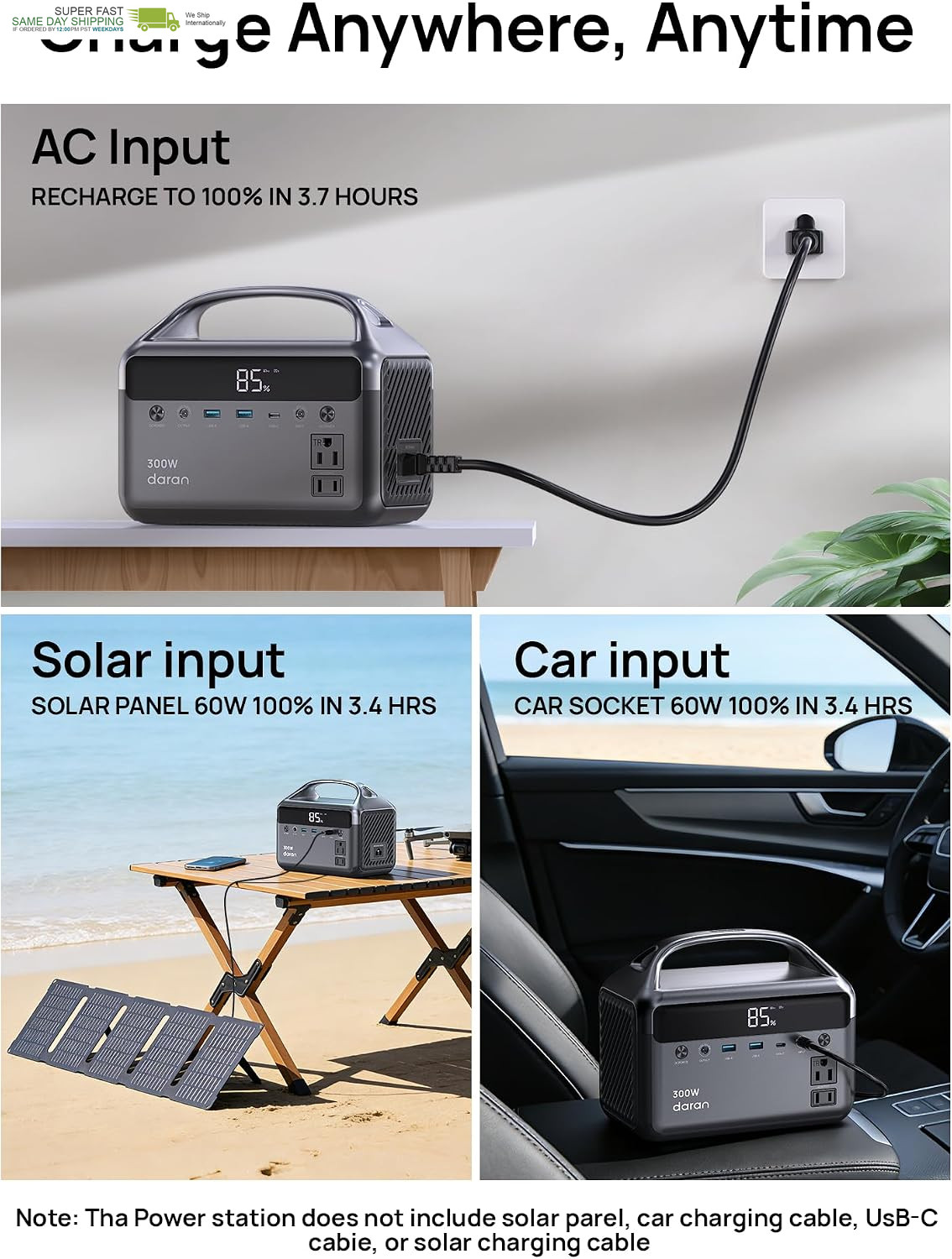 300W, 192Wh Lifepo4 Battery Solar Generator with Carry Bag & 2 AC Outlets 110V/