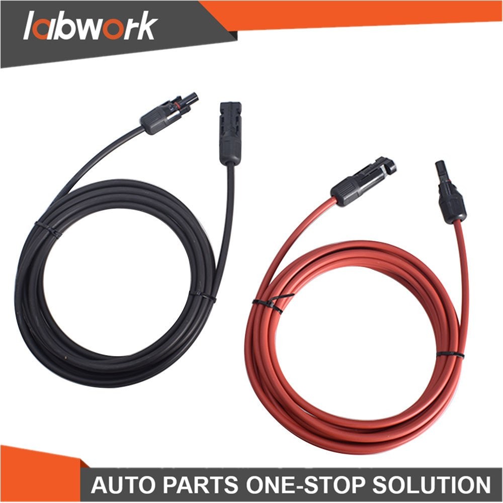 Labwork Solar Panel Extension Cable Wire Connector 12AWG 10ft Black + Red 1Pair