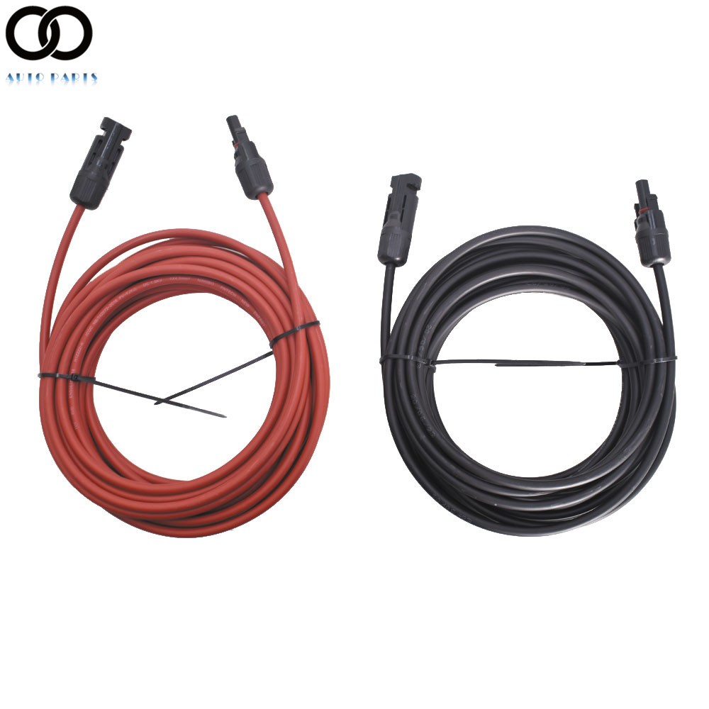 1 Pair 12/10 AWG Black + Red Solar Panel Extension Cable Wire Connector