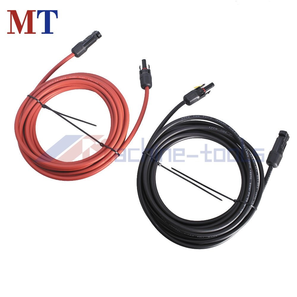 25 FT Black + Red 12AWG Solar Panel Extension Cable Wire Connector 1 Pair