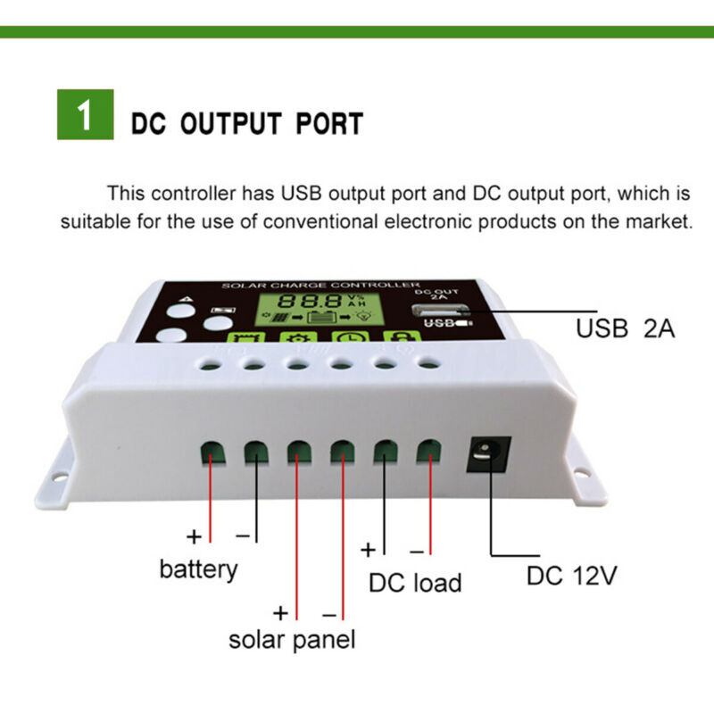 10-30A PWM Solar Power Charge Controller USB Li-ion Lead Acid Battery Regulator