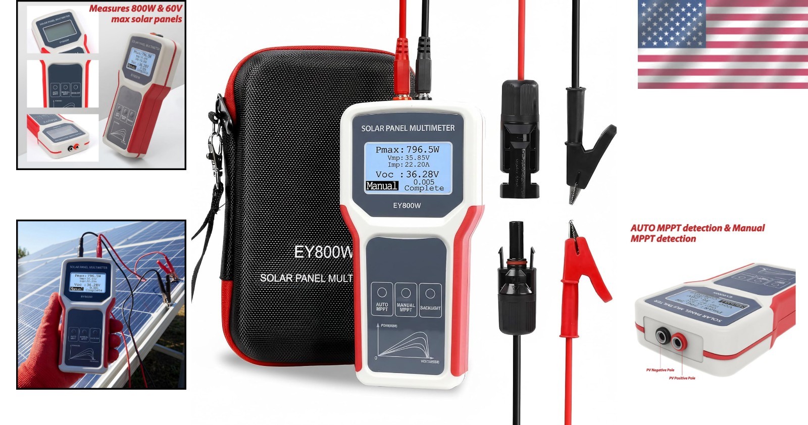 Professional Solar Panel Tester with Auto/Manual MPPT – Large LCD, 800W Max