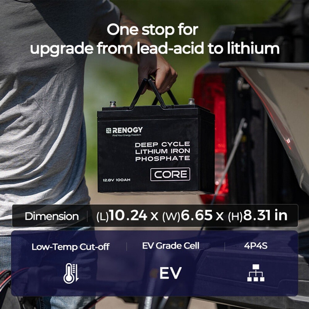 Renogy 12V 100Ah LiFePO4 Deep Cycle Battery, 5000+Deep Cycles