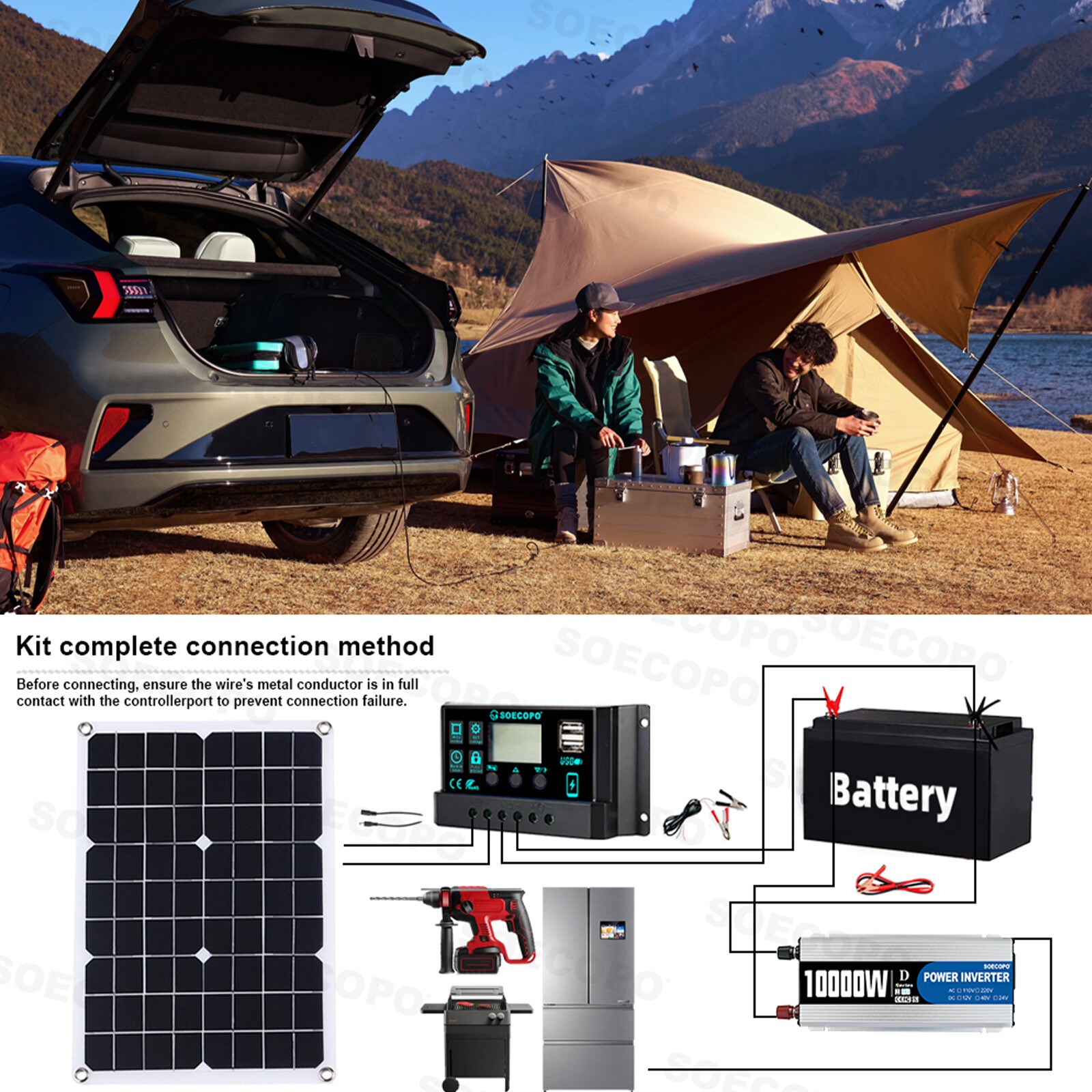 10000W 110V Power Inverter Solar Generator With 500W Solar Panel Home Complete,