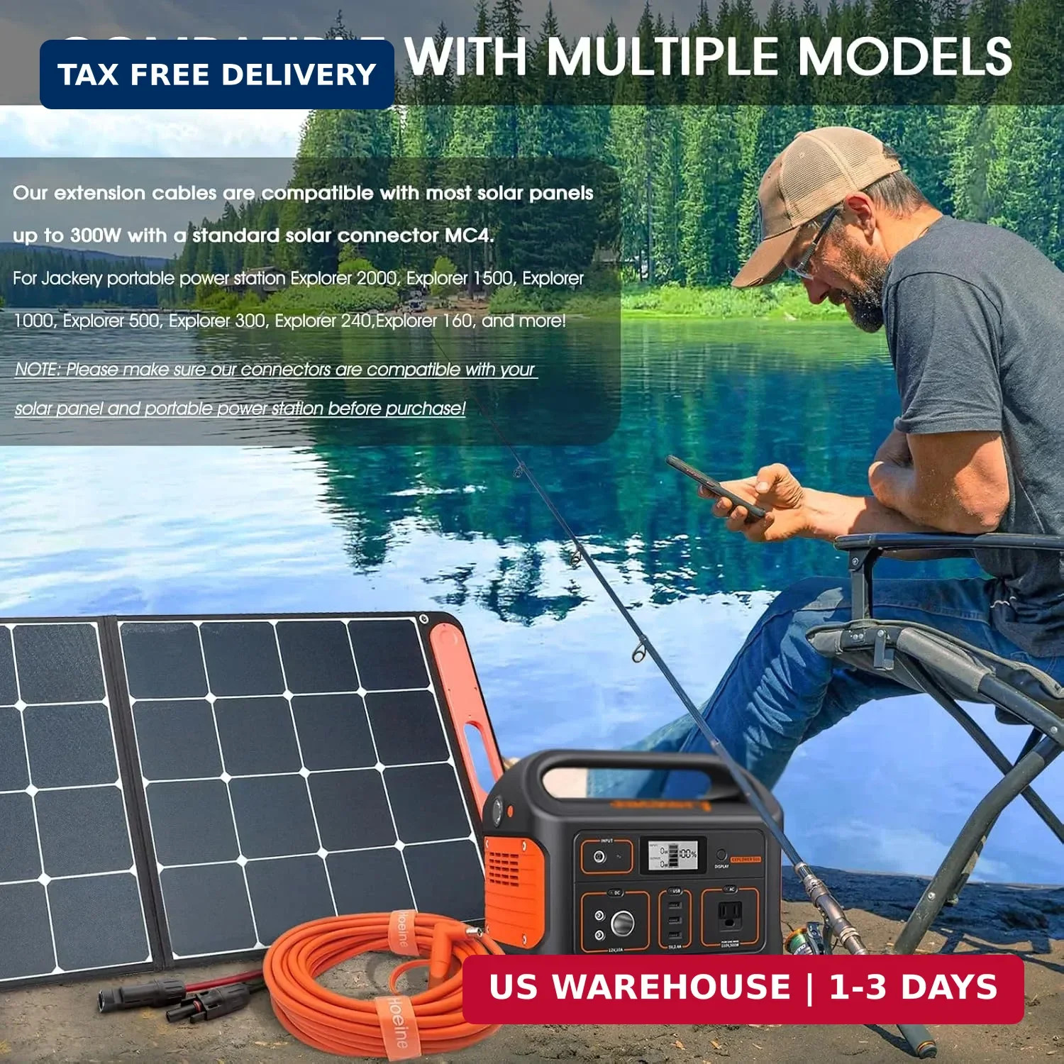 10FT MC4 to 8mm Adapter Cable for Jackery | Universal Solar Panel Connector and