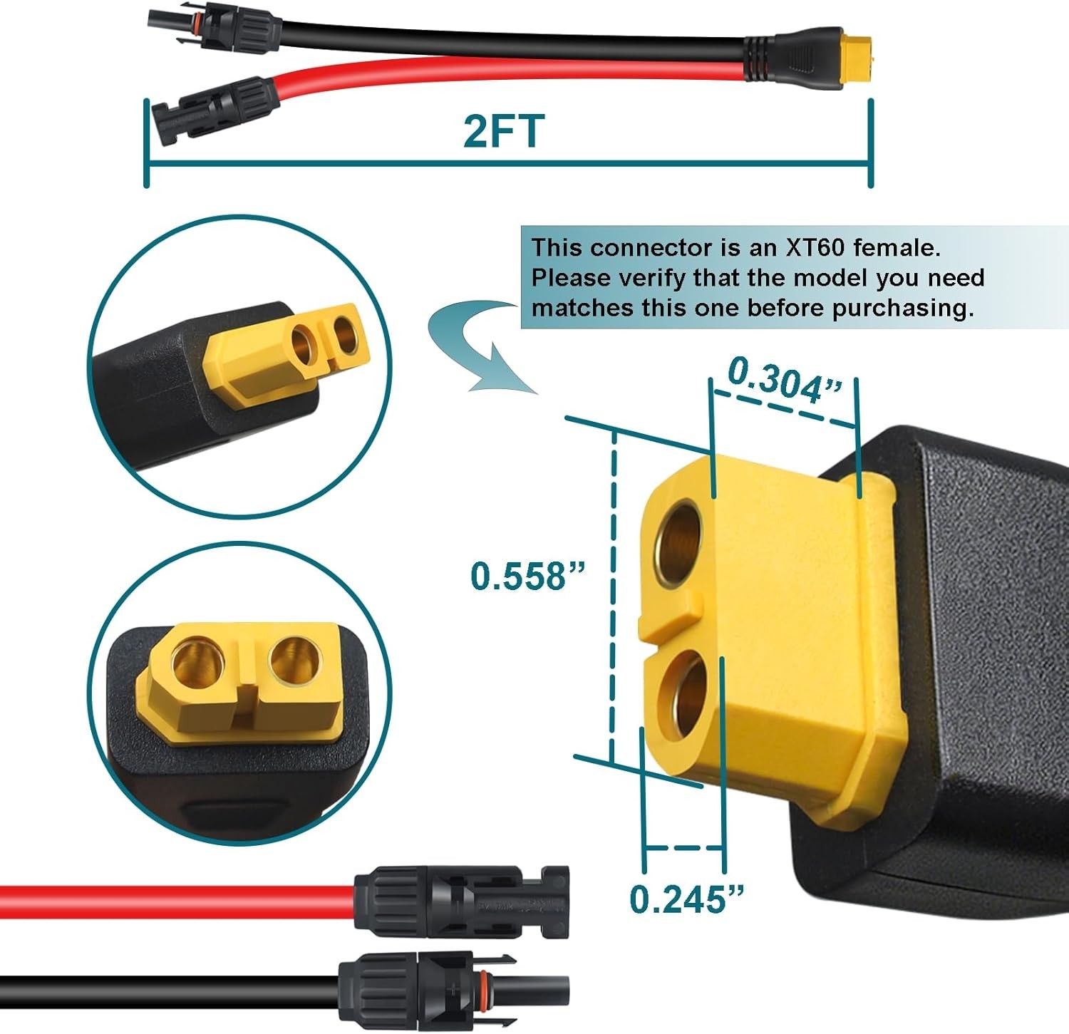 XT60 Connector, MC4 to XT60 Extension Charging Cable 2FT, Solar to XT60 Cable…