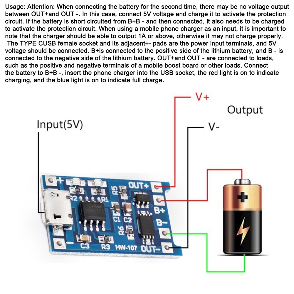 USB 5V 1A Lithium Ion Charging Board Module 5 Pack Work Temp 10C to 85C