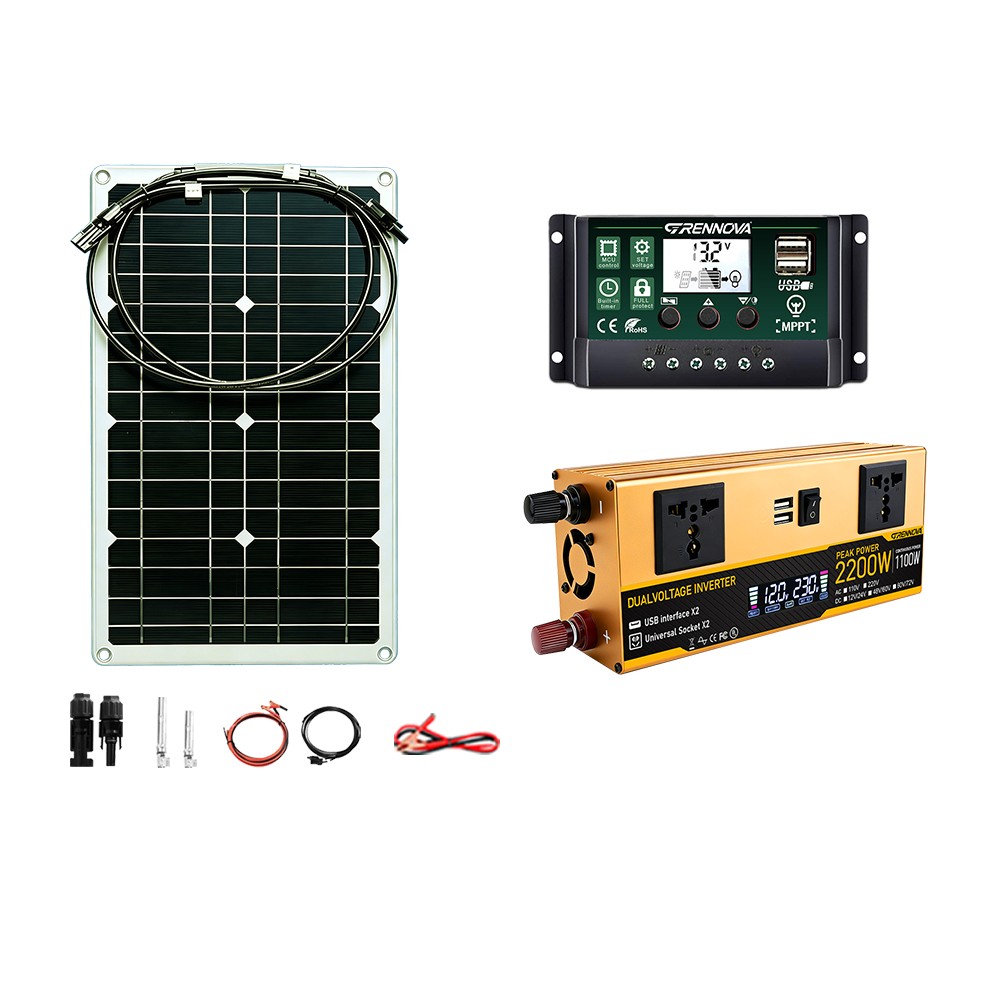 Grennova 2200W Solar Kit 80W Panel 12V/24V To 110V/220V Inverter 60A Controller