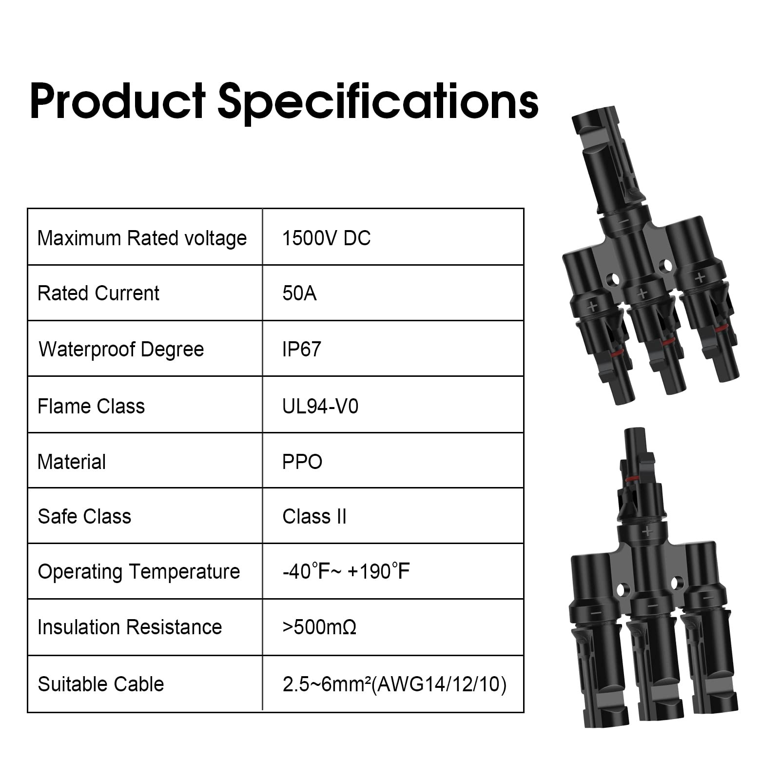 Solar Panel Connectors T Branch Connectors Cable Splitter Coupler 1 Male to 3…