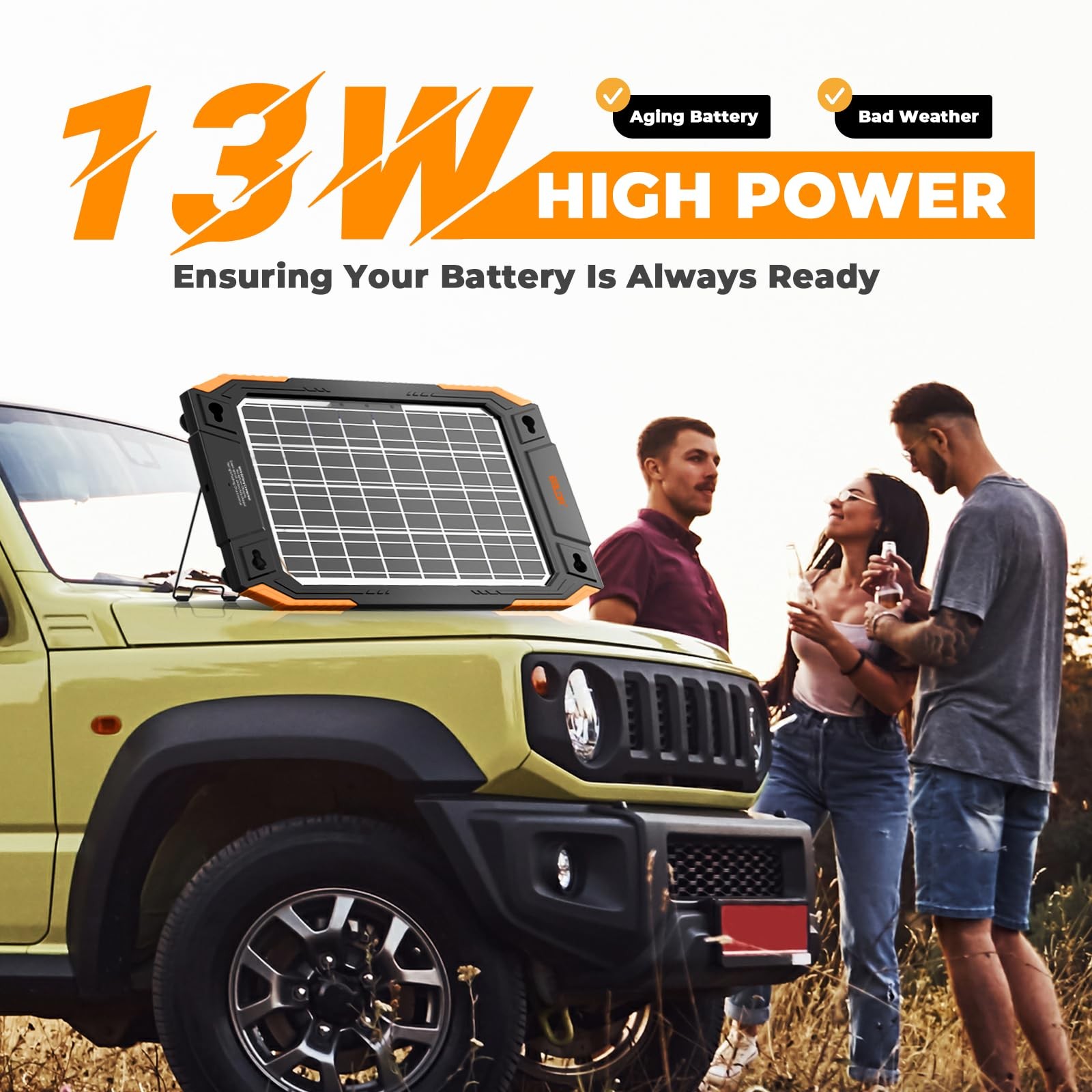 13W Solar Battery Charger Maintainer 12V Waterproof Panel for Car Boat RV