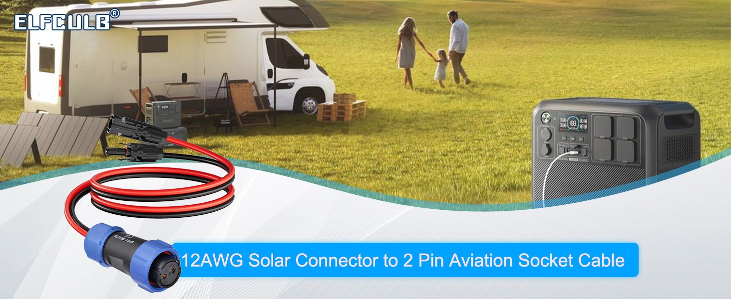 ELFCULB 12AWG Solar to SP21 2-Pin Aviation Cable for Bluetti AC200P AC200MAX