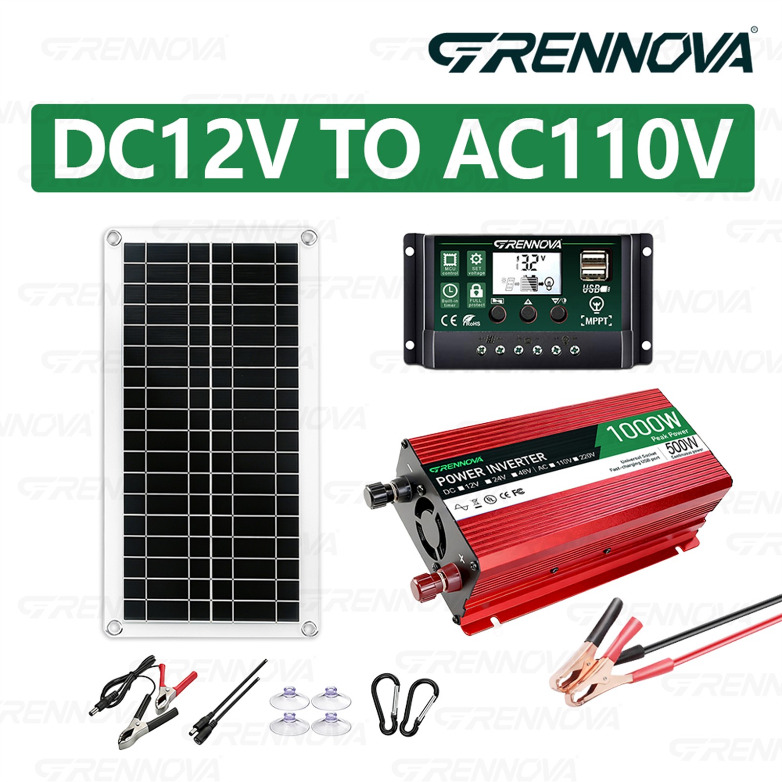 Grennova 1000W Solar Kit 35W Panel 60A MPPT RV Home Cabin Backup Power