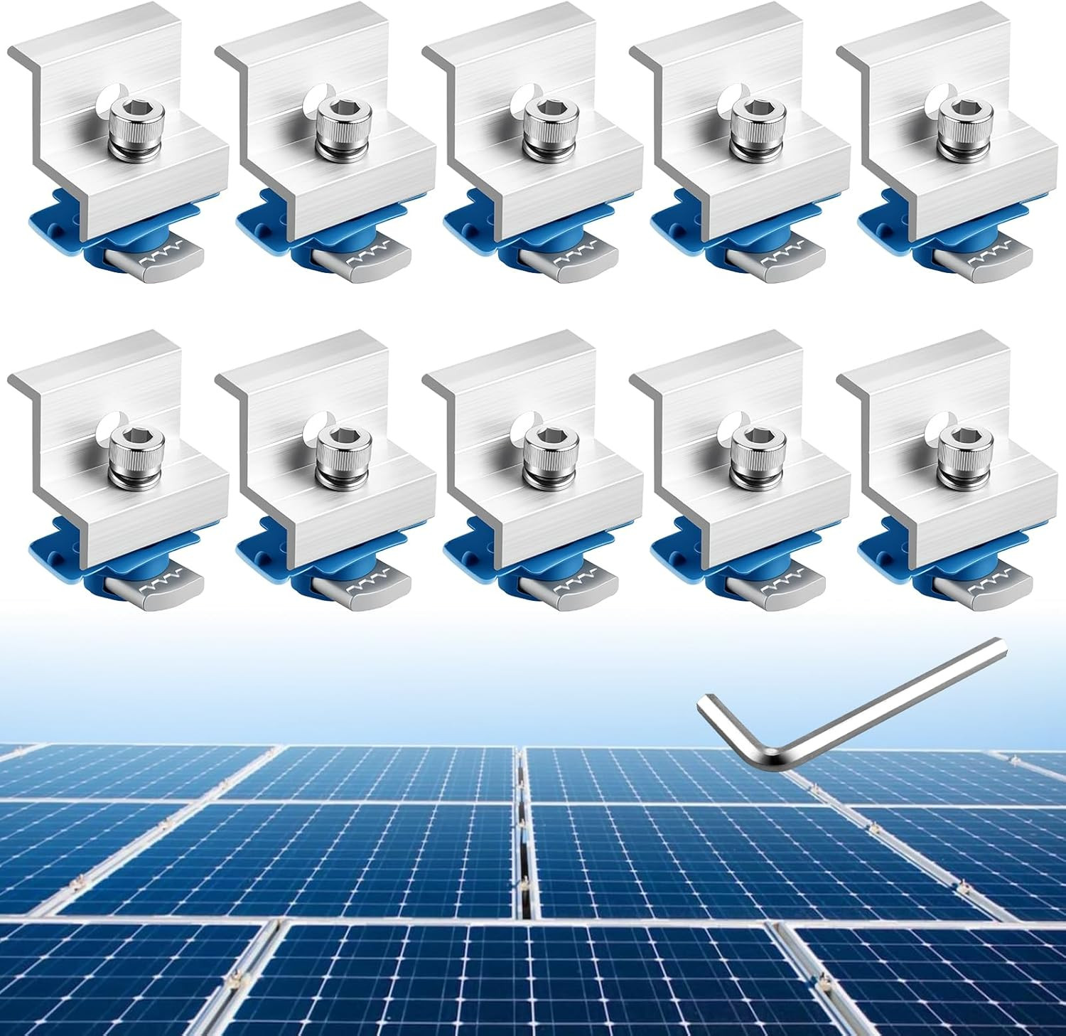 10pcs Solar Panel End Clamp for Standard Unistrut, Aluminum 30mm/35mm Solar Pane