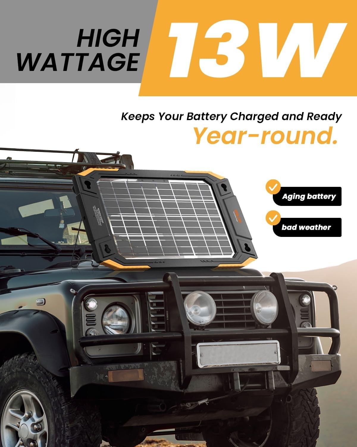 All-Weather 12V Solar Battery Charger with Versatile Installation Options
