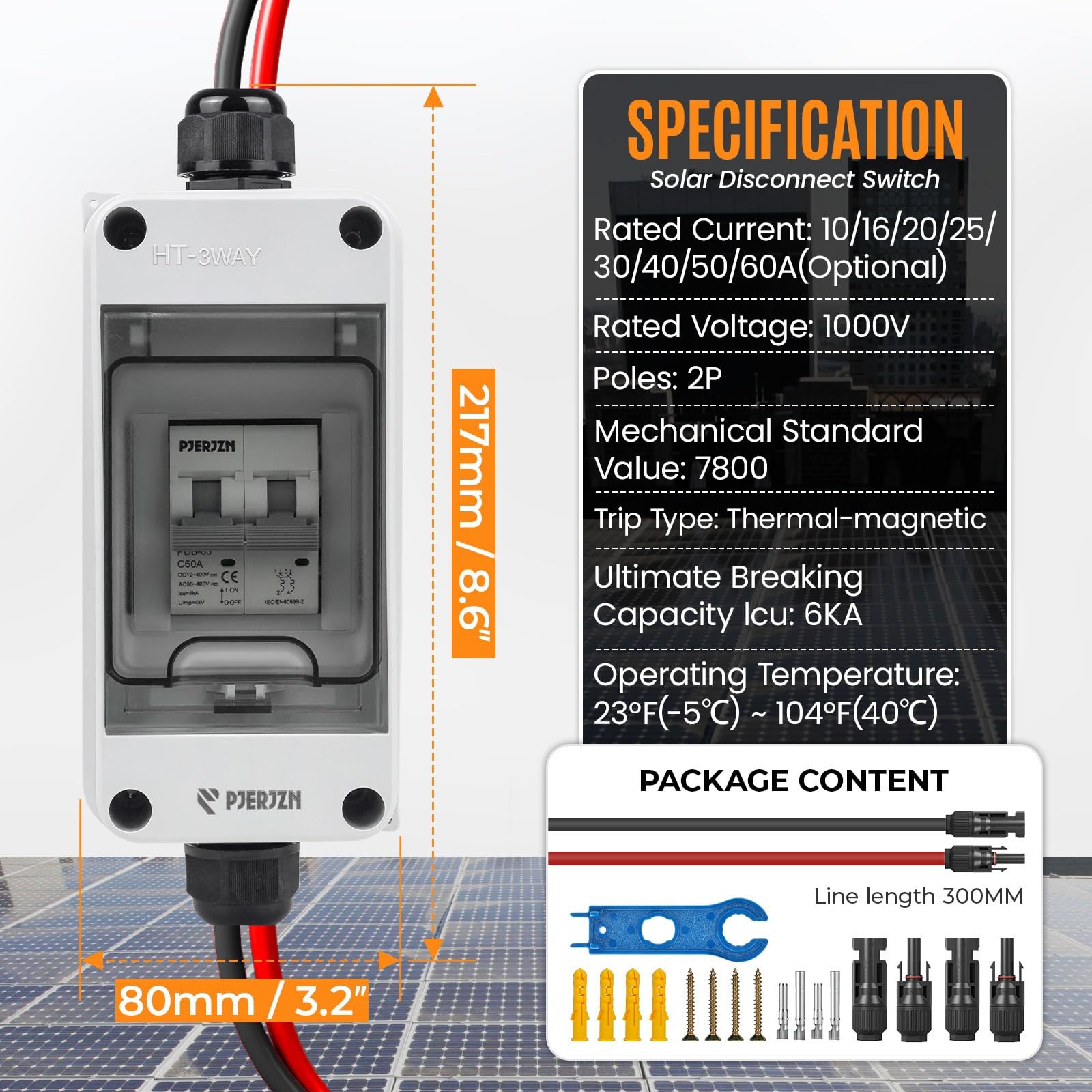 Solar Panel Disconnect Switch 400V DC/AC 60A PV Disconnect Switch Outdoor IP6…