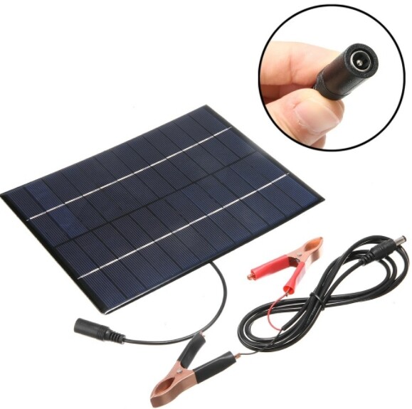 5.5W 12V silicon solar panel with battery clip for charging 9-12V battery