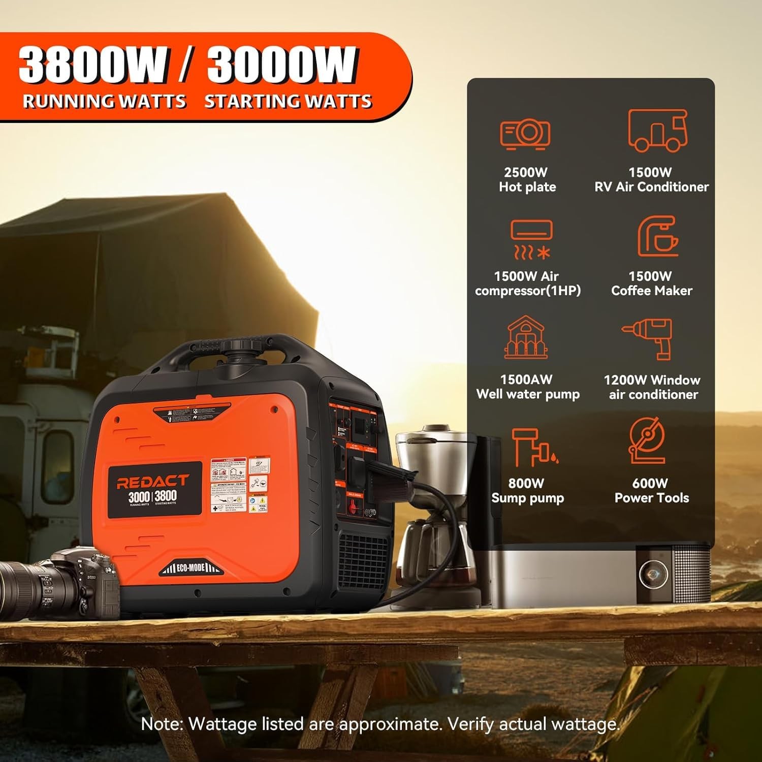 3800W Lightweight Portable Inverter Generator with Clean Power for Home, Camp…