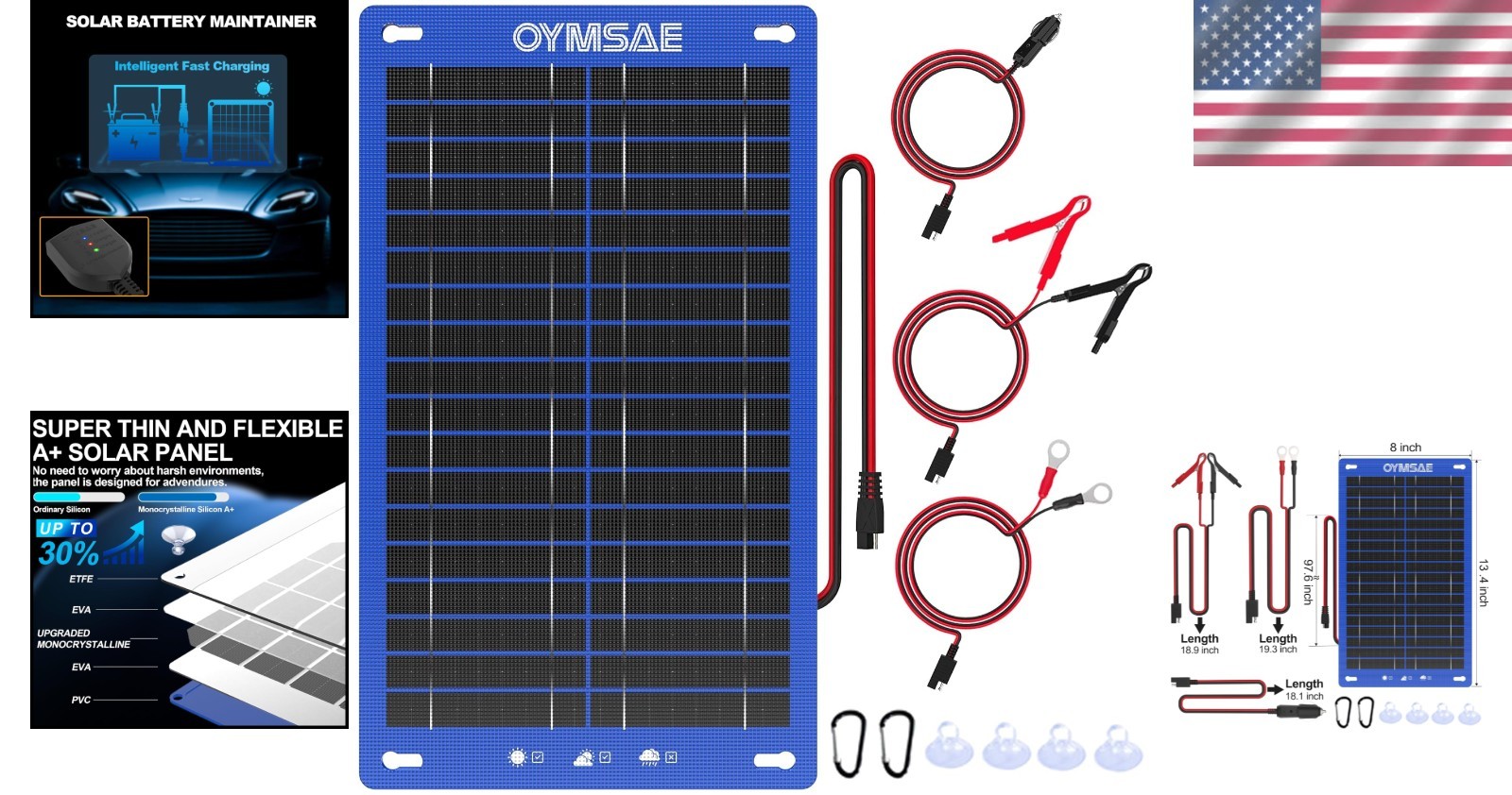 12W Portable Solar Car Battery Charger – Waterproof & Efficient 12V Maintainer