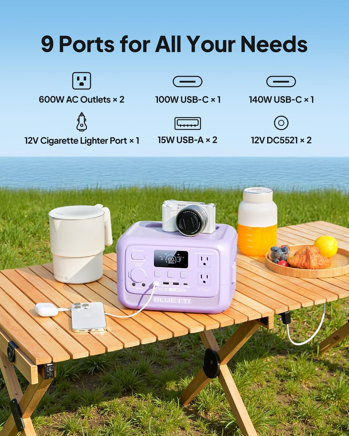 Elite 30 V2 Portable Power Station – 288Wh Solar Generator for Adventures