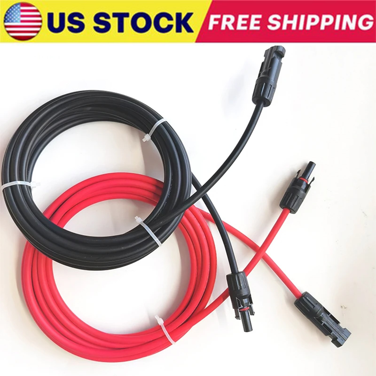 50ft Black + Red 10AWG Solar Panel Extension Cable Flexible Wire Connectors