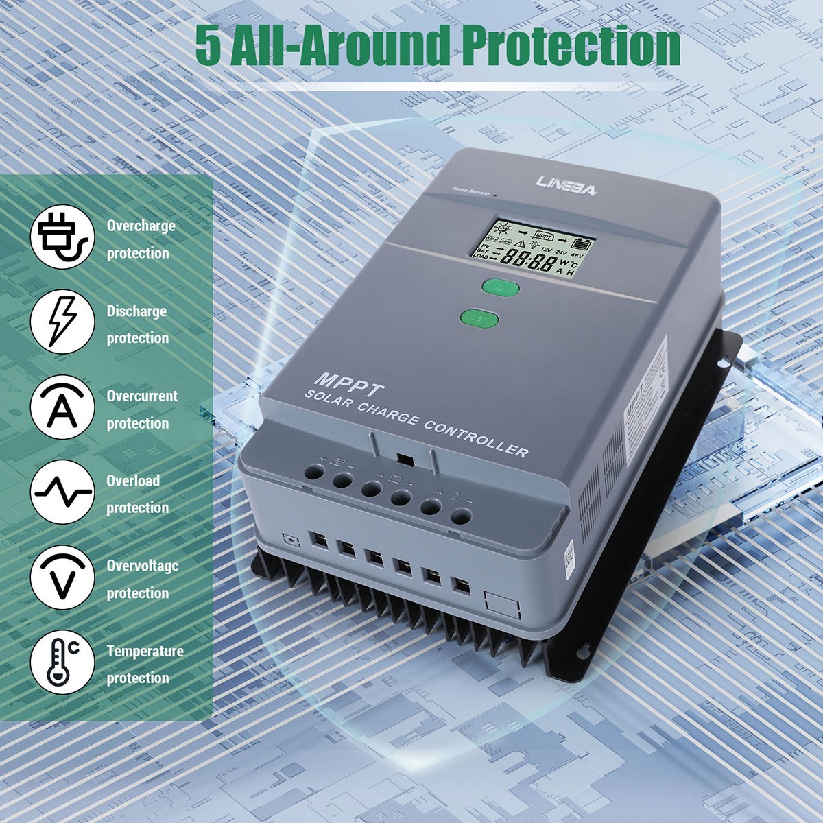 12V/24V 100A MPPT Solar Panel Battery Regulator Auto Charge Controller Dual USB