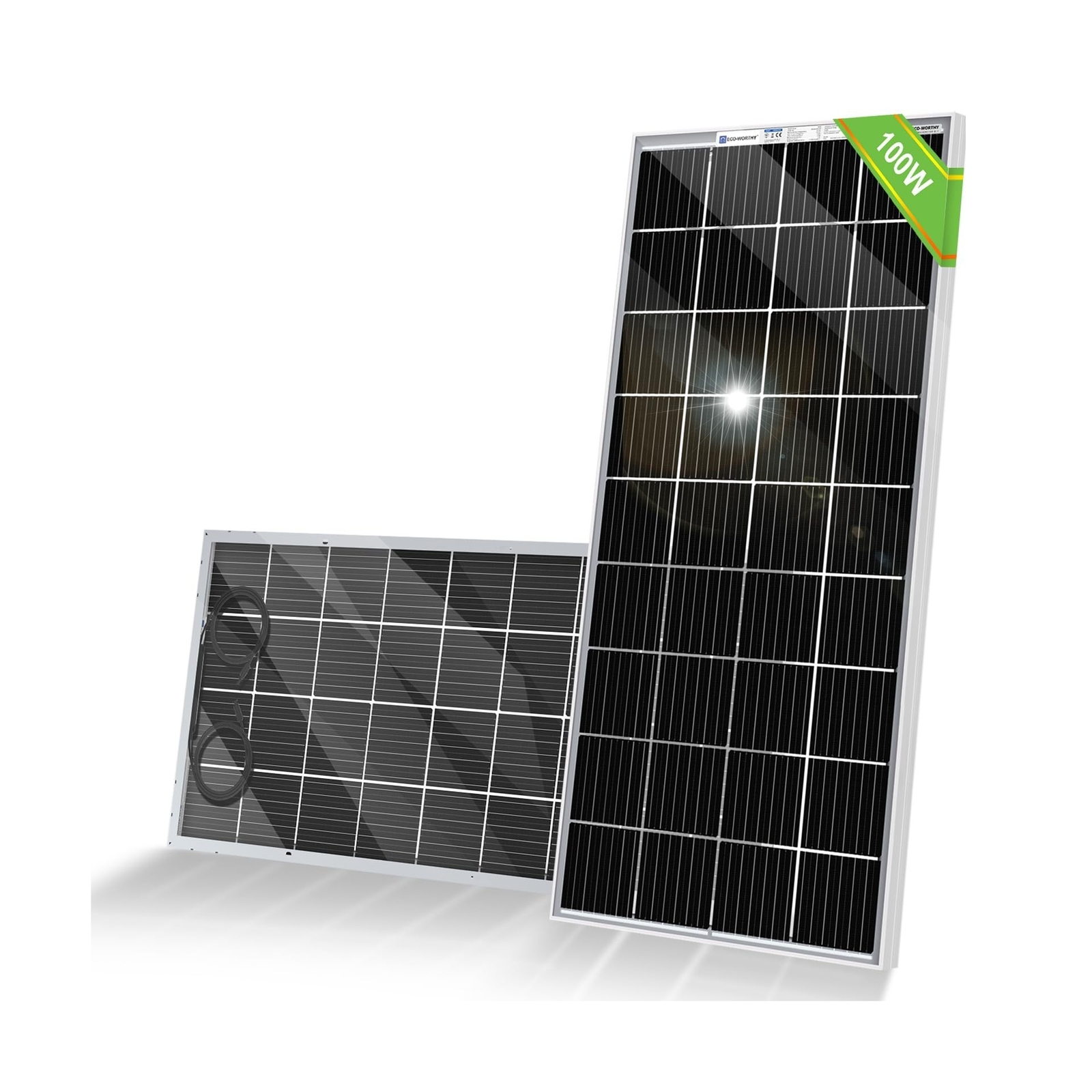 ECO-WORTHY Bifacial 100 Watt 12 Volt Solar Panel Monocrystalline Rigid High-E…