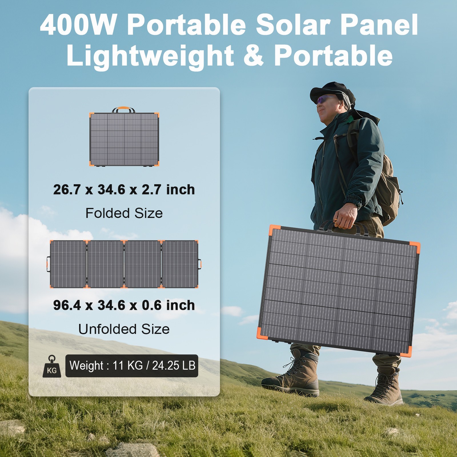 Bifacial Portable Solar Panel 400W 200W 100W for Power Station 1024Wh 2048Wh