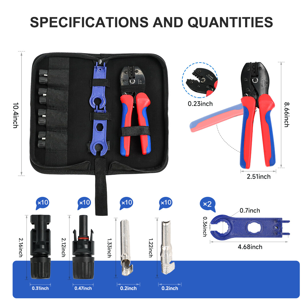GEYA Solar 10 Pairs Wire Connector & Crimping Tool Kit 10-14AWG For PV Cable