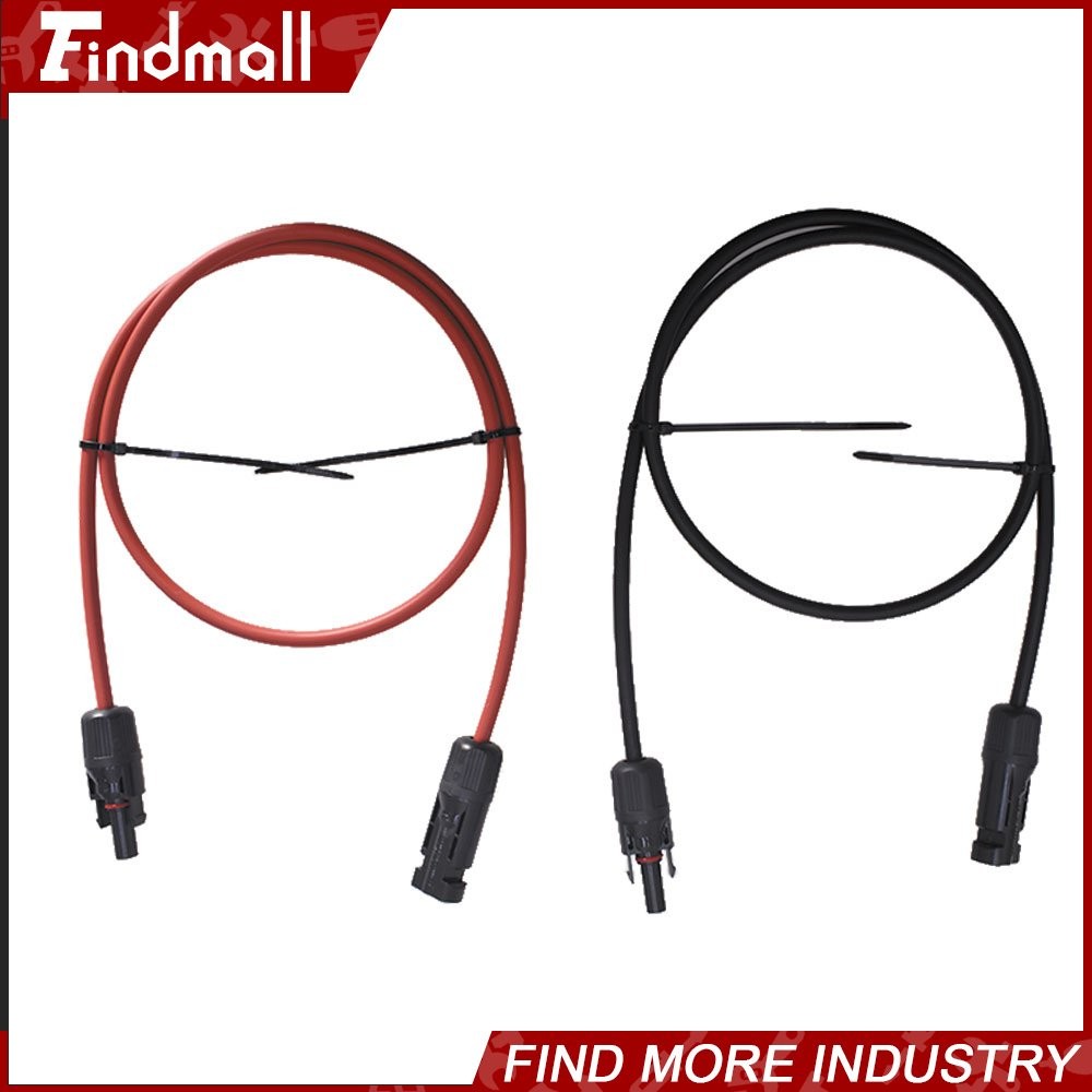 Findmall 1 Pair 3FT Black+Red Solar Panel Extension Cable Wire Connector 10 AWG
