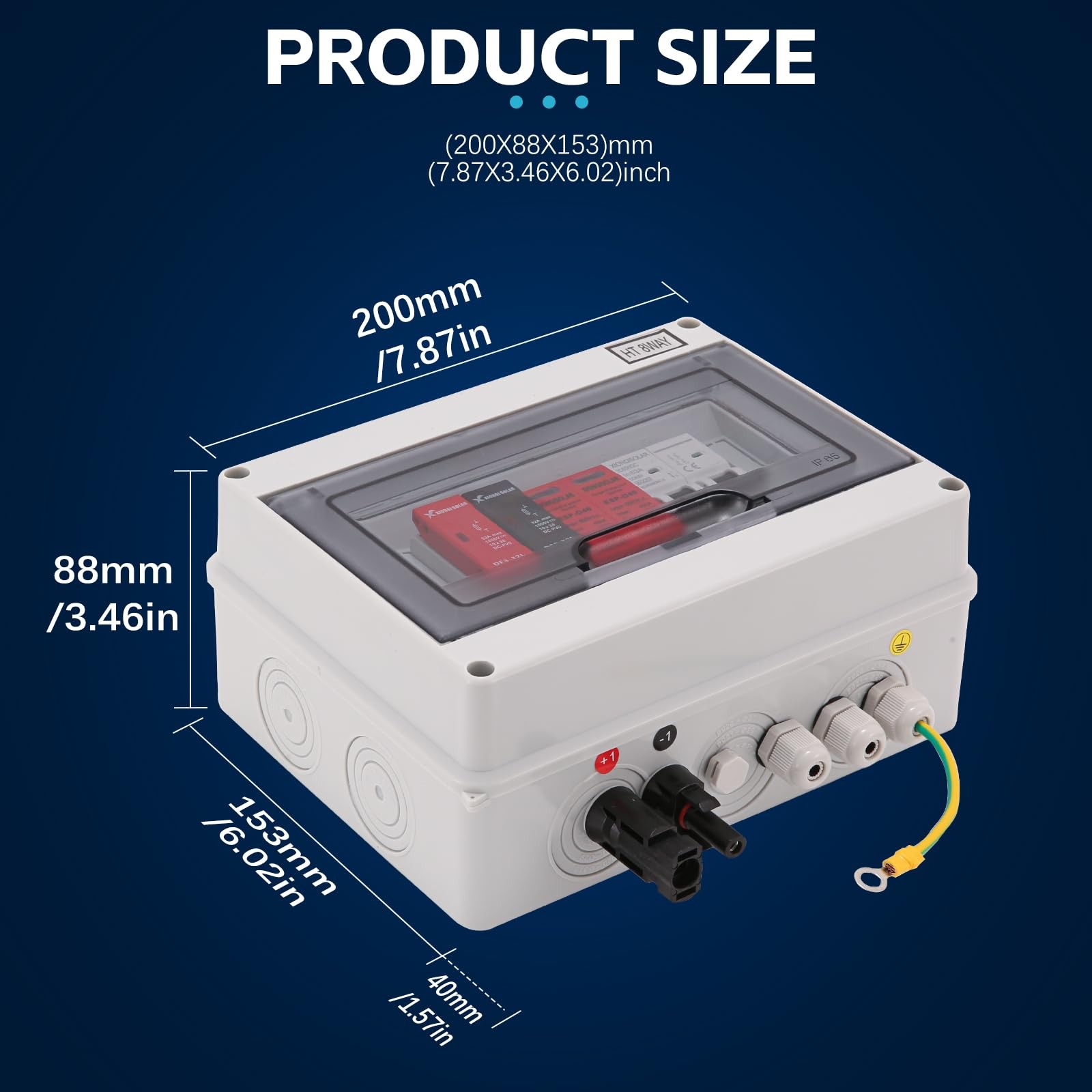 Solar DC PV Combiner Box 600V 1 String 15A Fuse 63A Breaker On/Off Grid