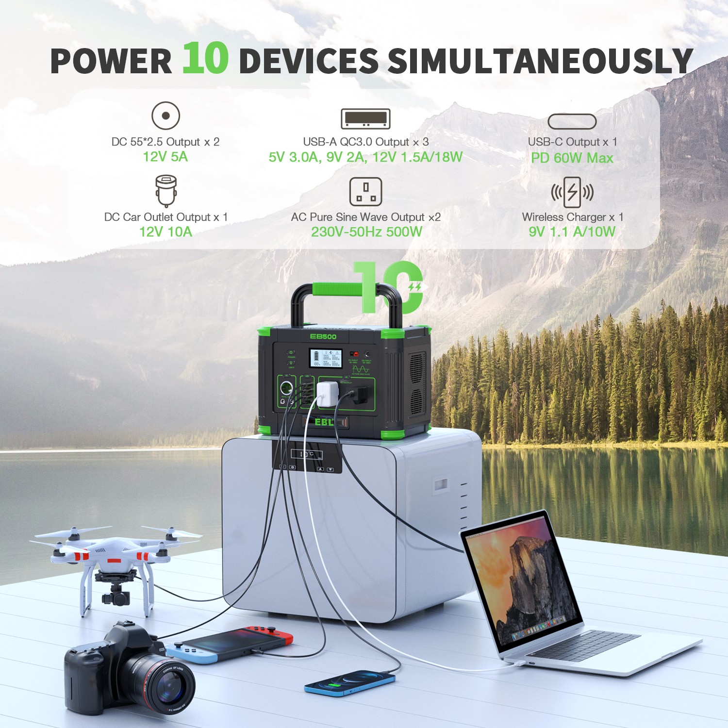 500W 519Wh Portable Power Station Pure Sine Wave Solar Generator for RV Camping