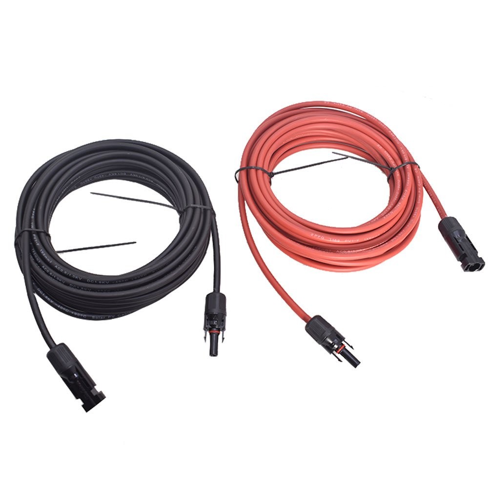 25 Feet 10AWG Black + Red Solar Panel Extension Cable Wire Connector 1 Pair