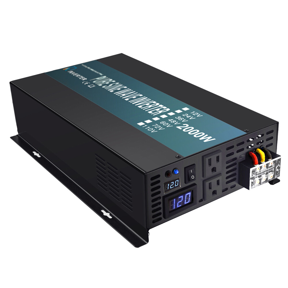 2000W Power Inverter Pure Sine Wave Inverter 12V 110V 120V Car Truck Boat Solar