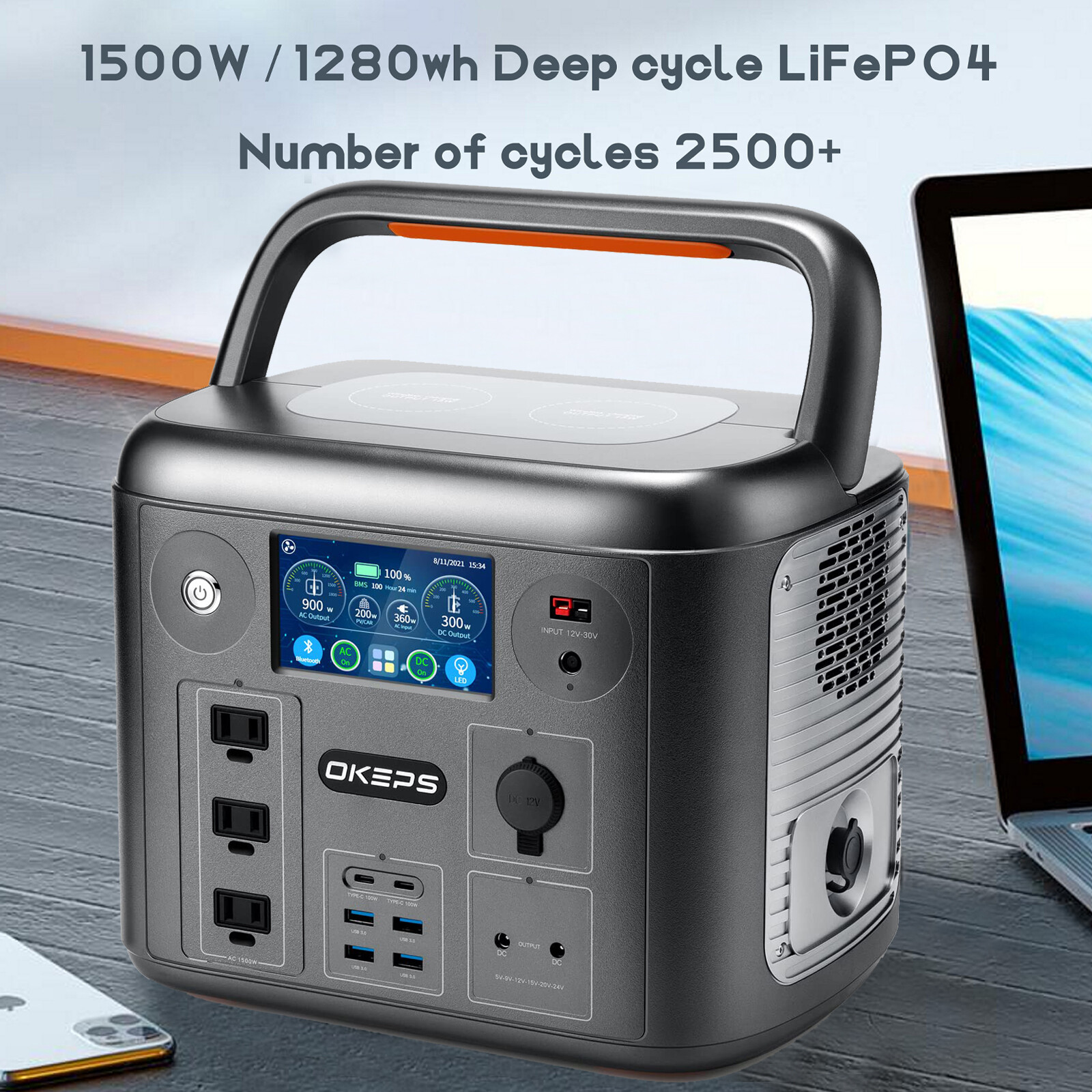 1500W Portable Power Station 1280Wh LiFePO4 Battery Solar Generator Sloar Panel