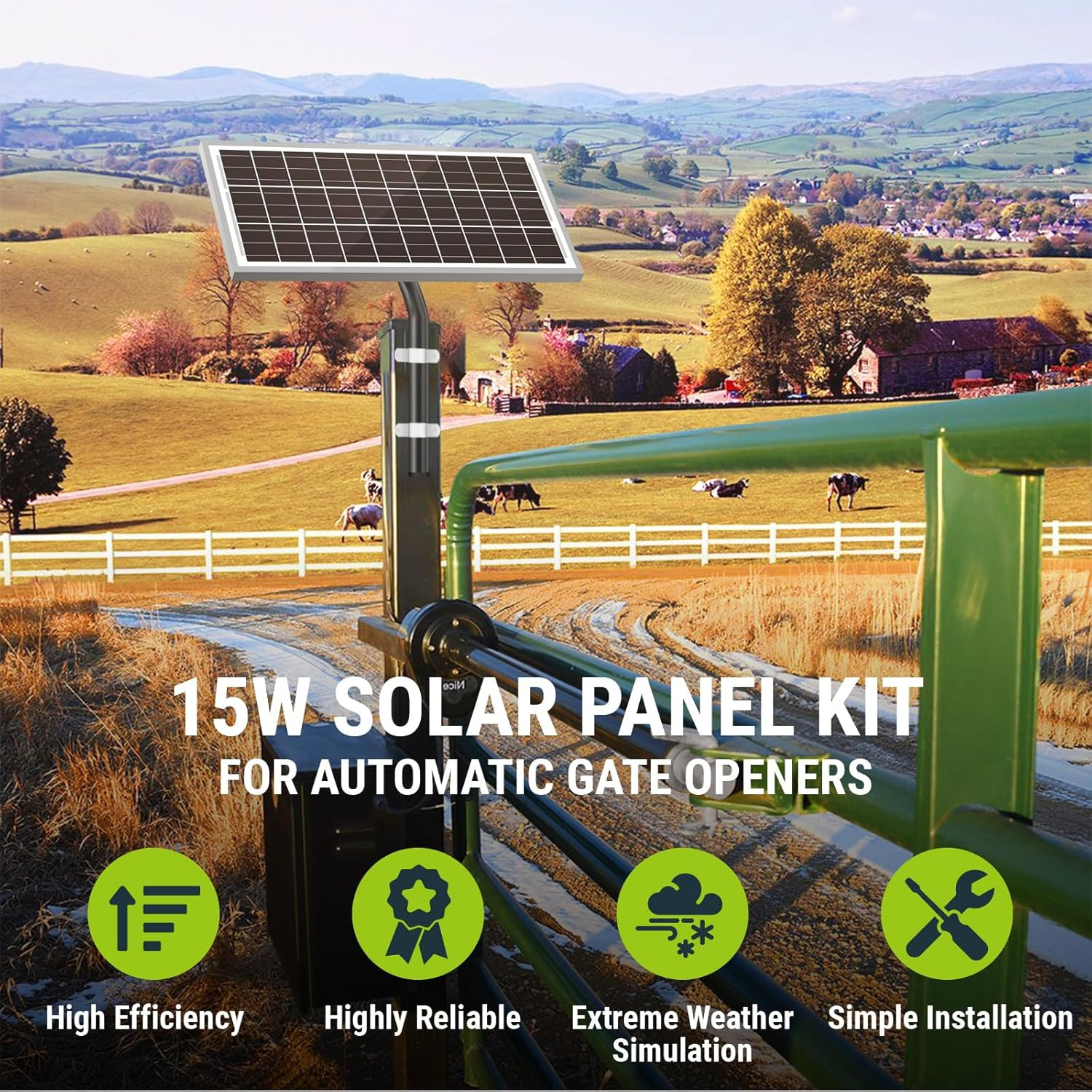 15W 12V 10BB Solar Panel Automatic Gate Openers, Compatible with Mighty Mule, Po