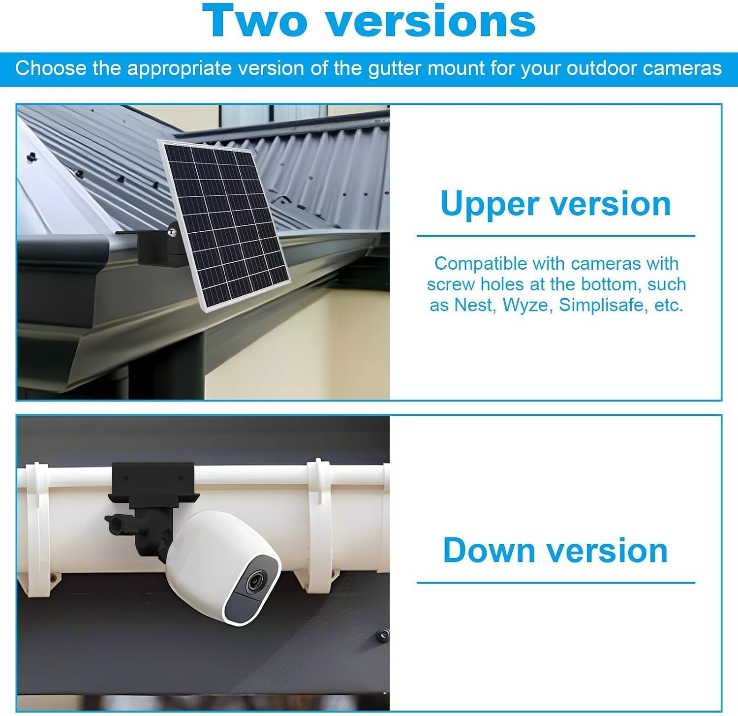 4 Pack Solar Panel Gutter Mount for Ring, Arlo, Blink Solar Panels, No-Drill Adj