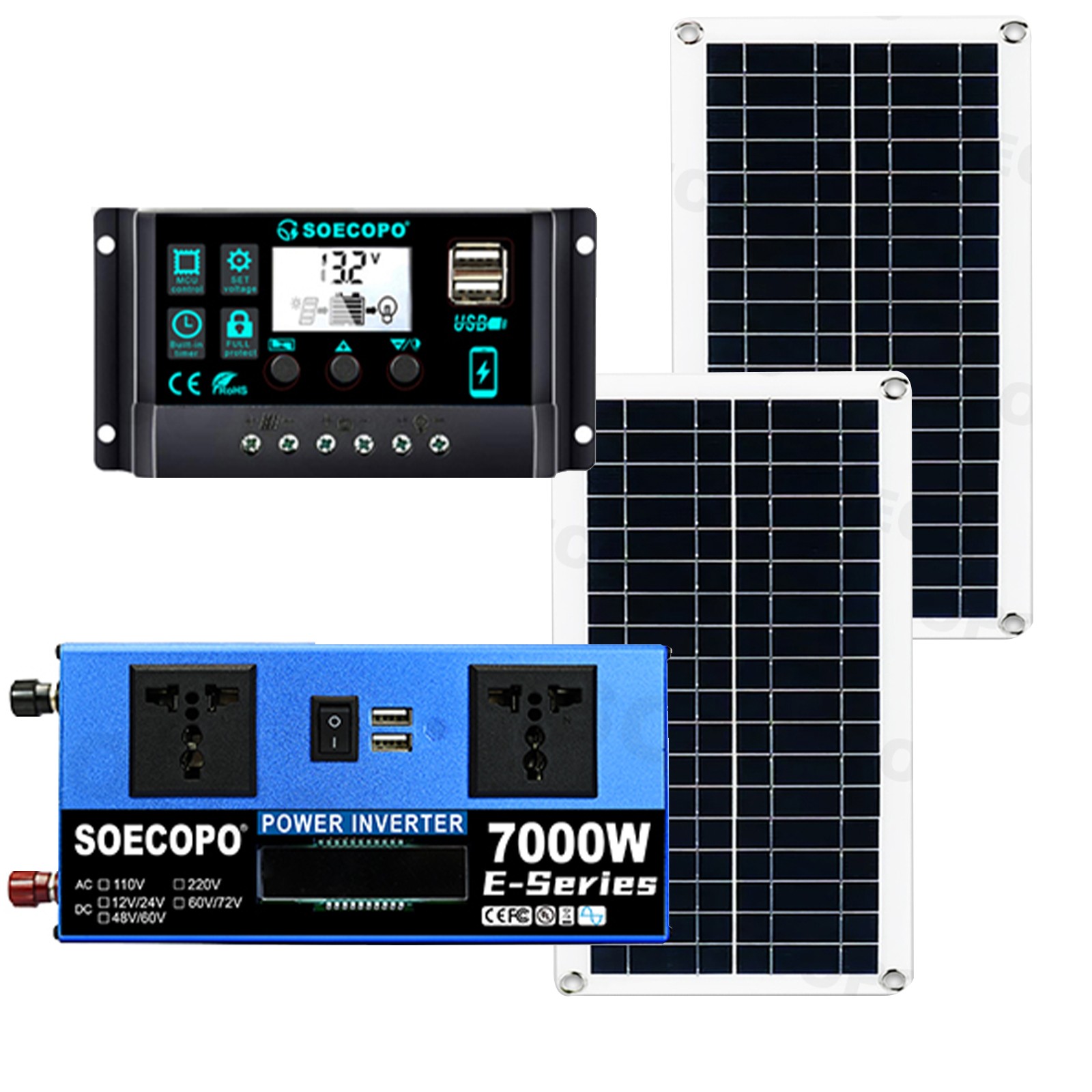 7000W Solar Energy Kit | Off-Grid Solution, 2pcs 200W Solar Panels, Controller