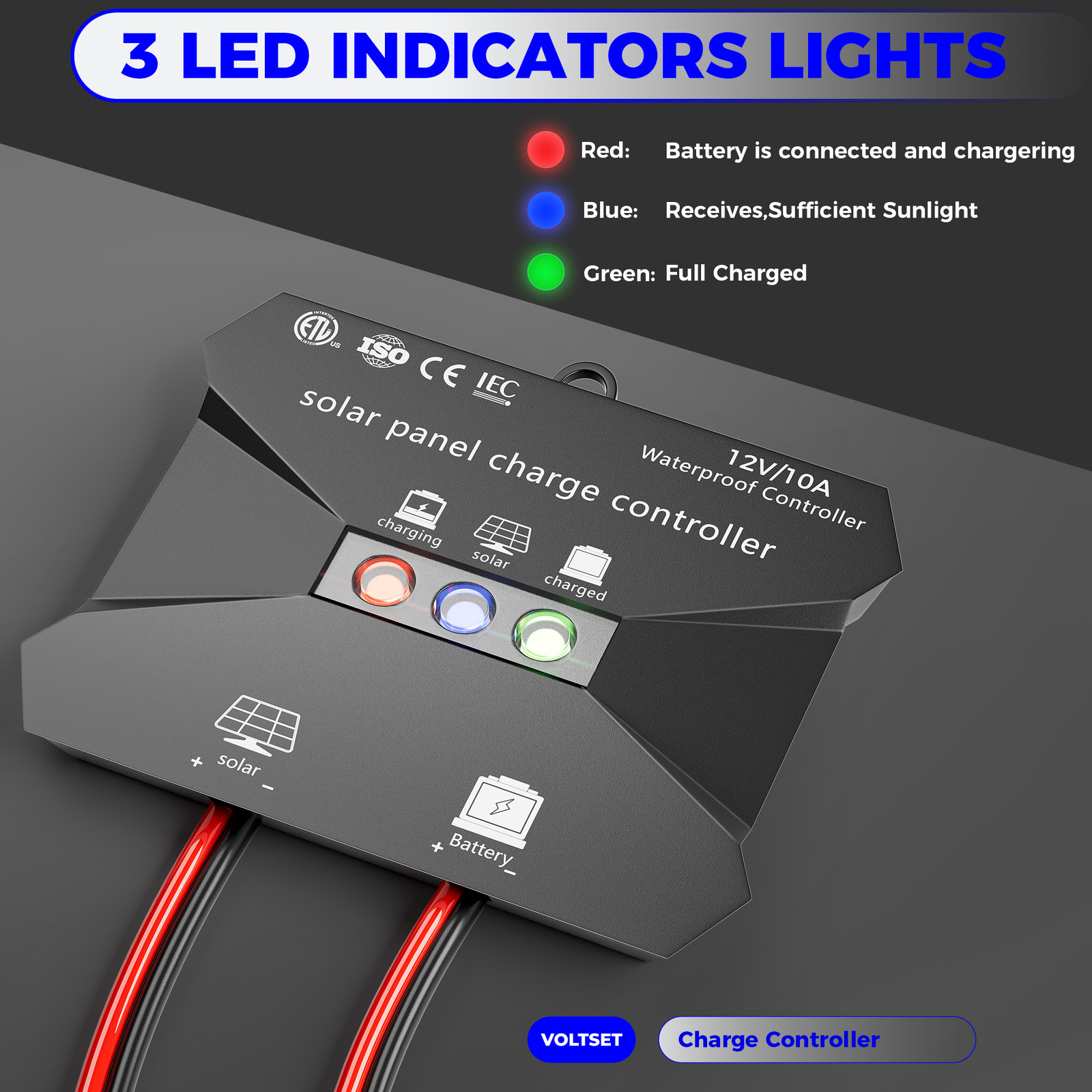 10A 12V Solar Charge Controller Waterproof Solar Intelligent Battery Regulator